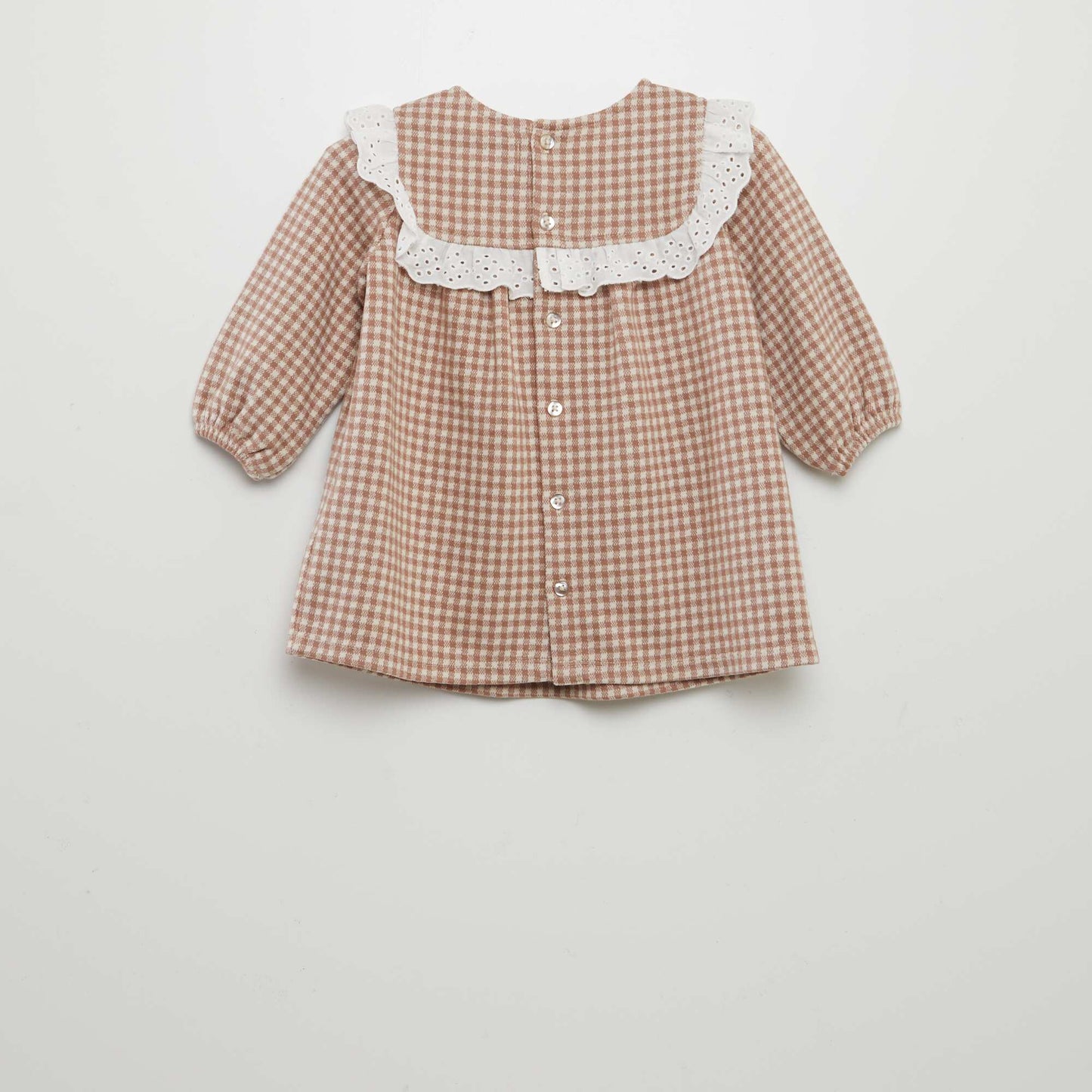 Robe carreaux avec broderies Beige