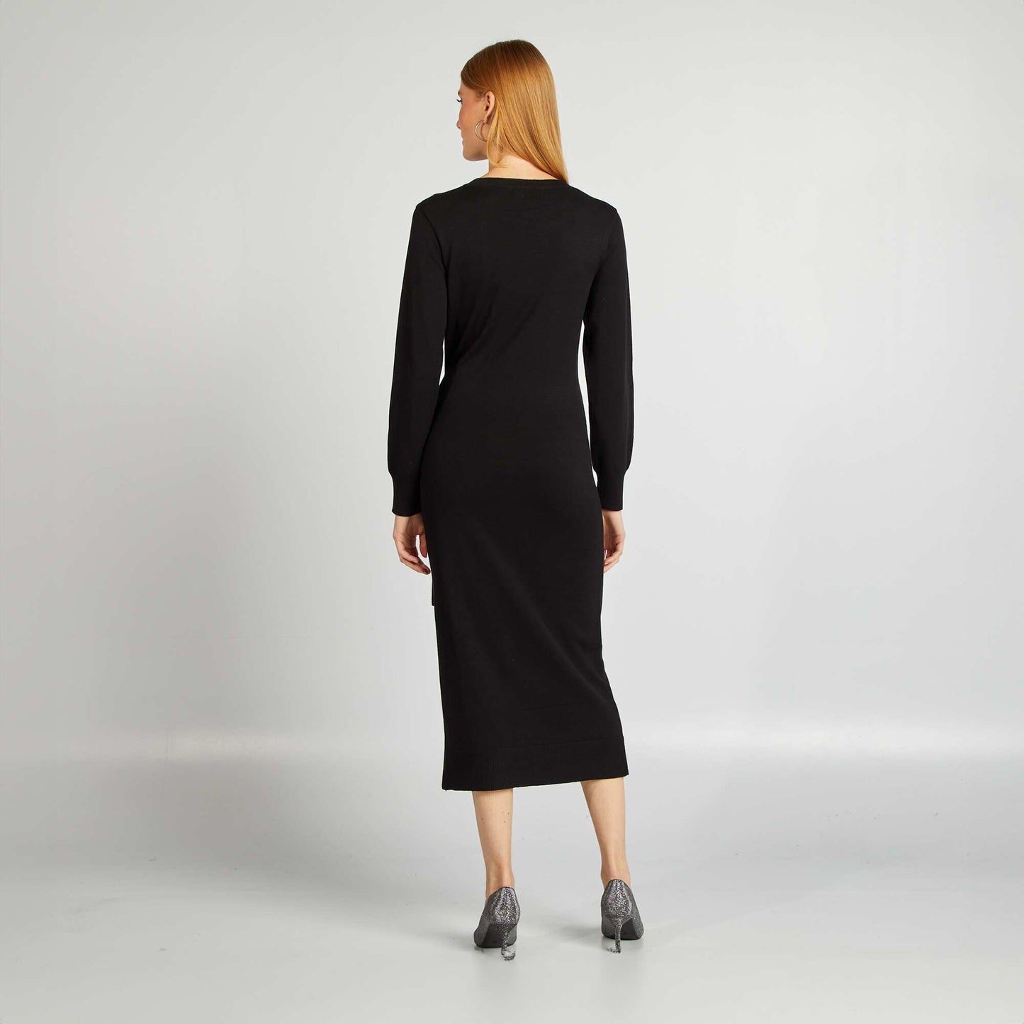 Robe pull midi à ceinturer noir
