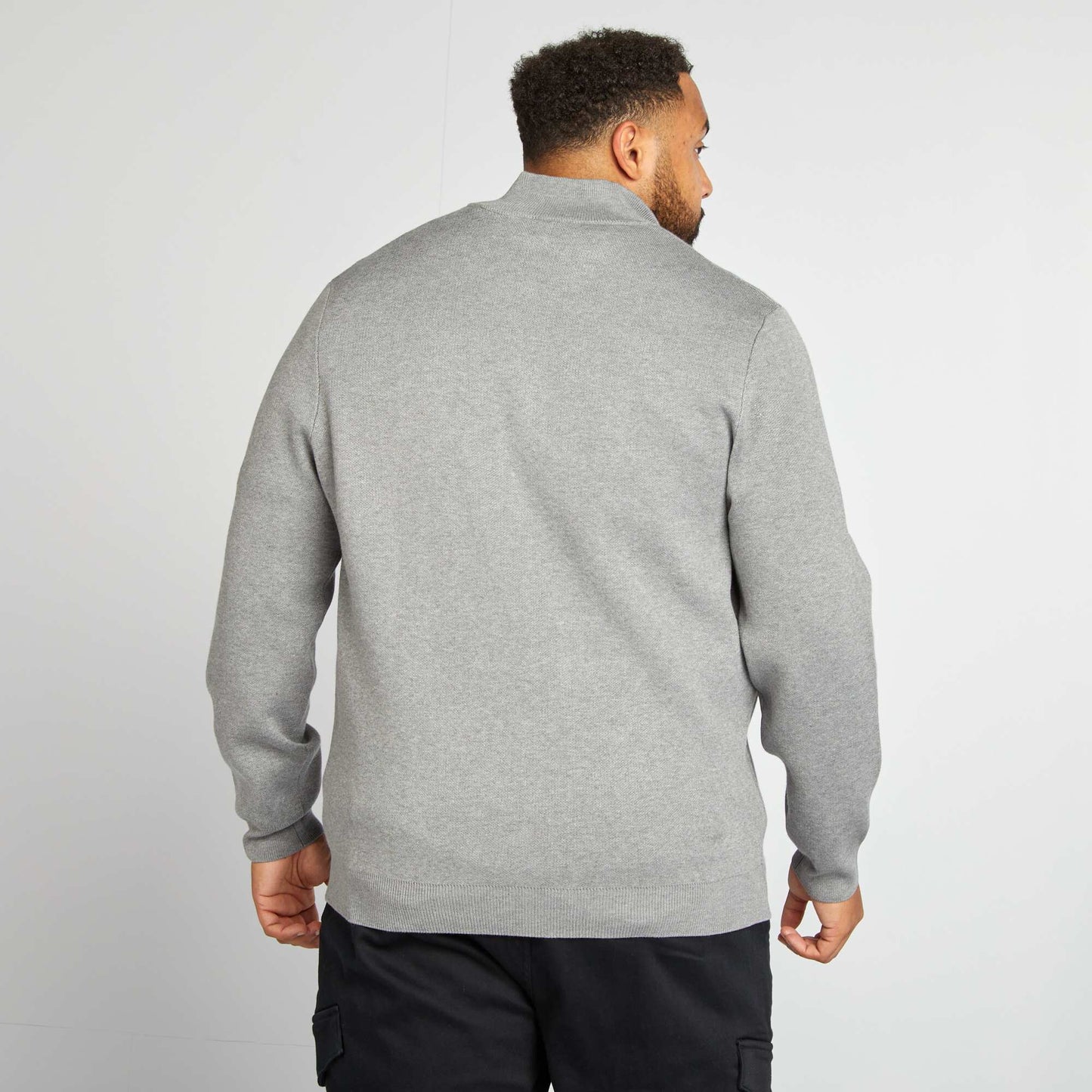 Pull uni avec col camionneur zippé Gris