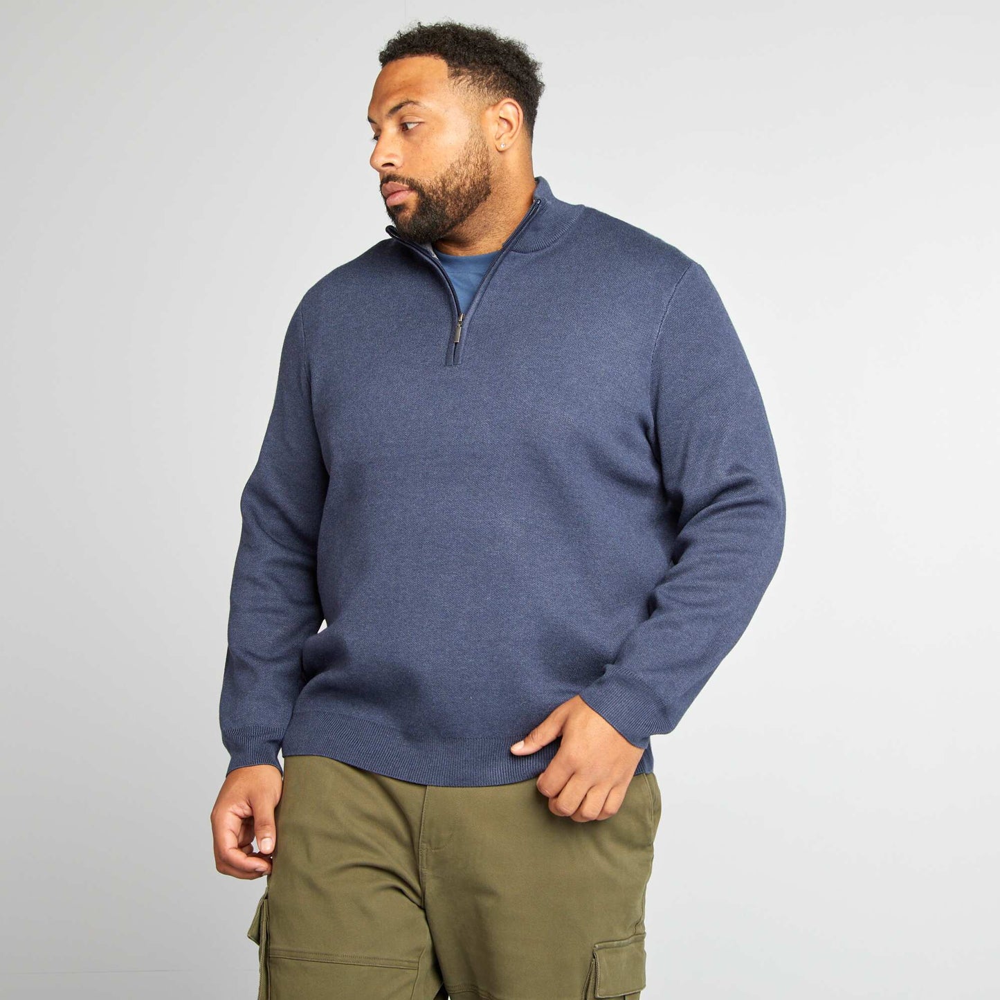 Pull uni avec col camionneur zippé Bleu