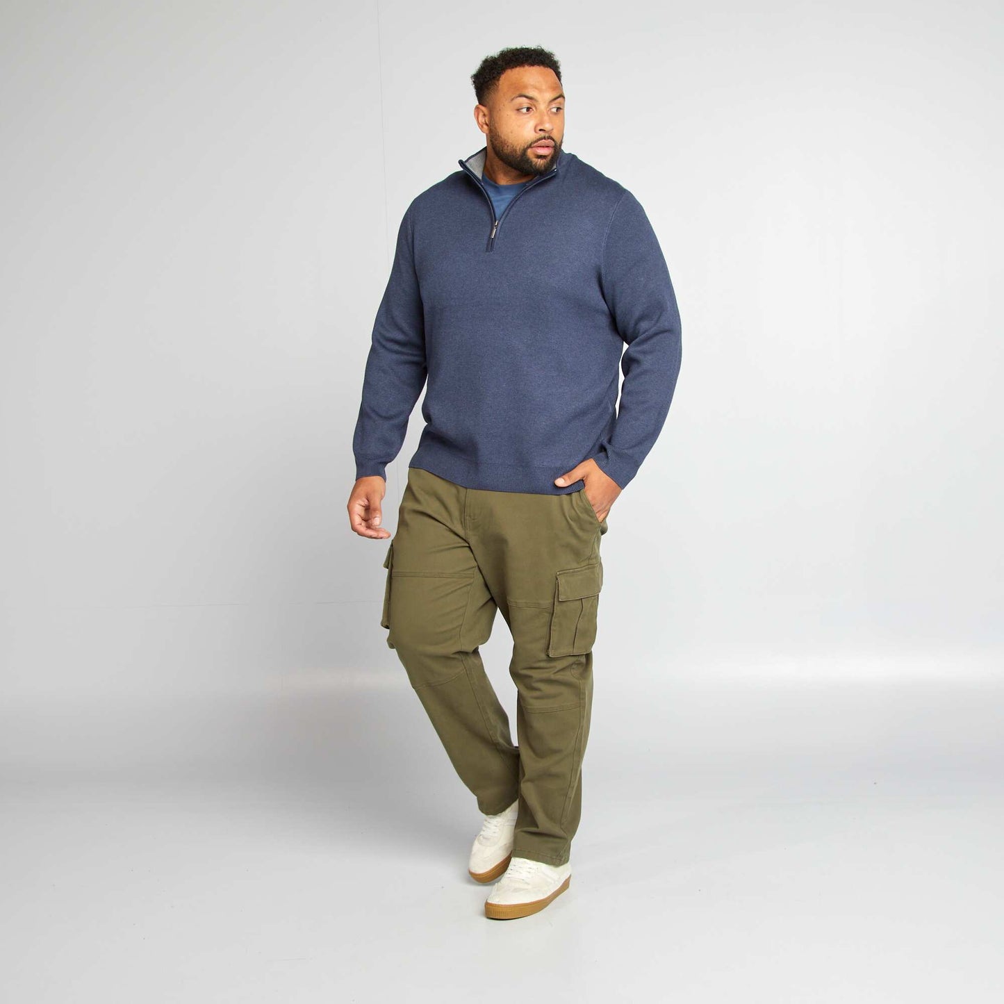 Pull uni avec col camionneur zippé Bleu