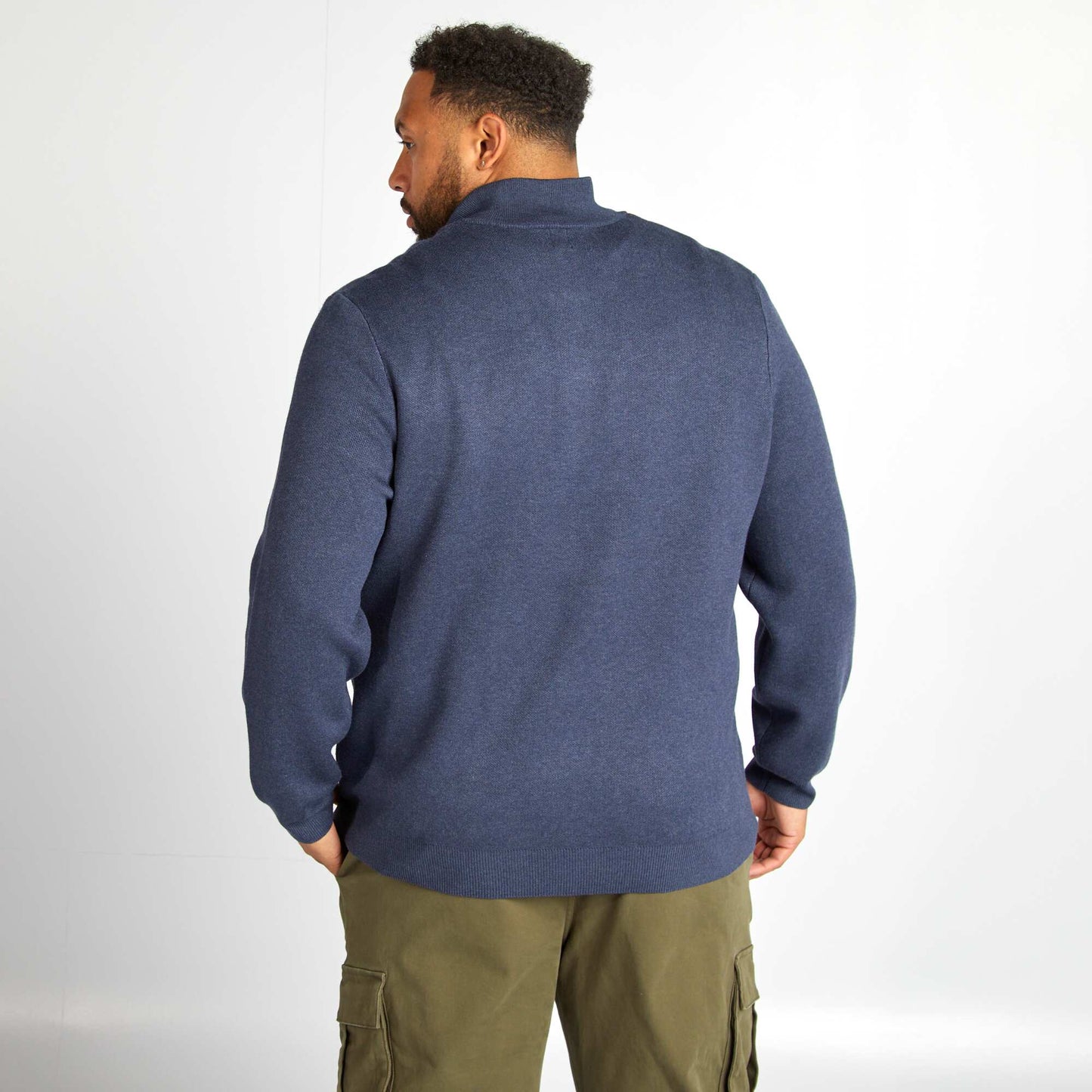 Pull uni avec col camionneur zippé Bleu