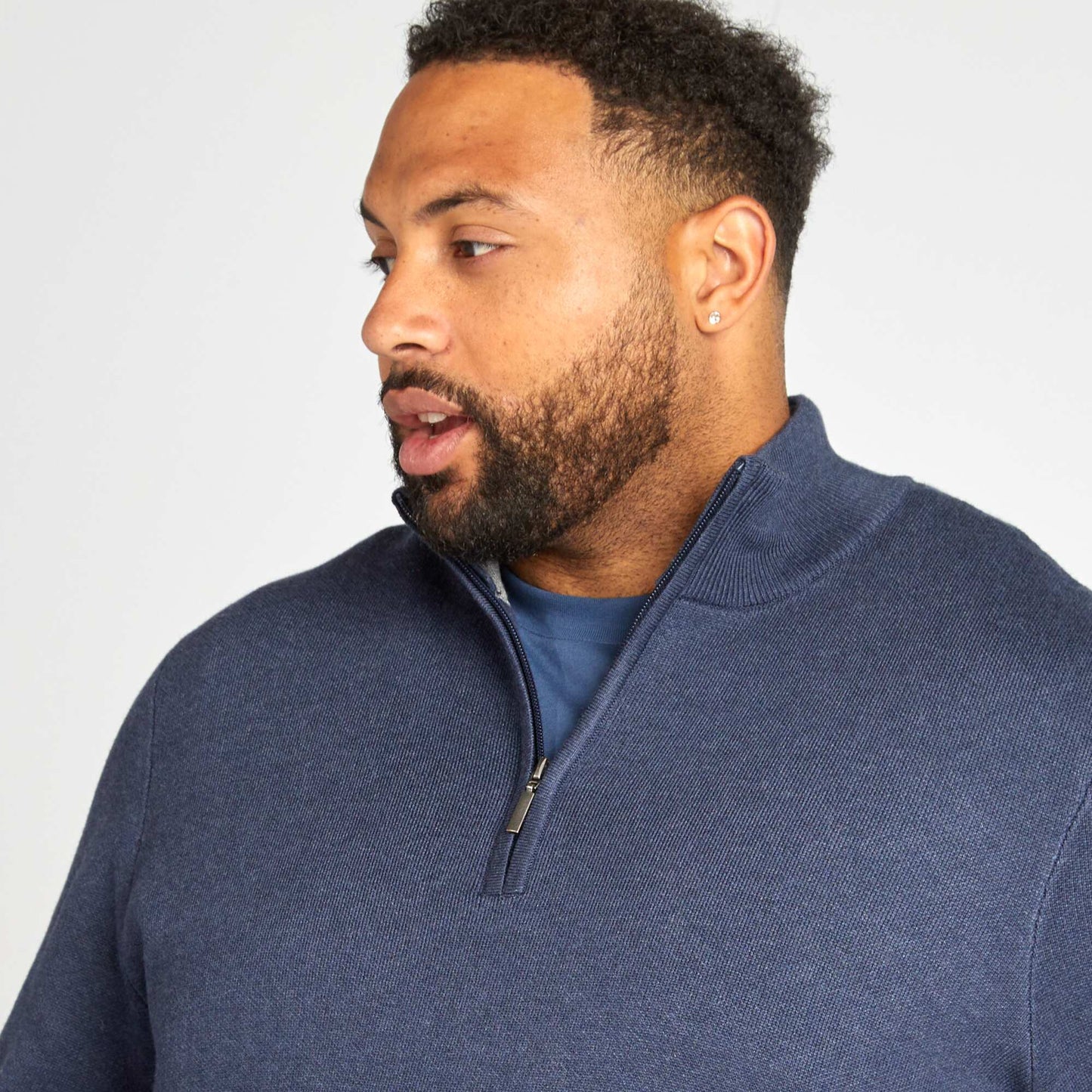 Pull uni avec col camionneur zippé Bleu