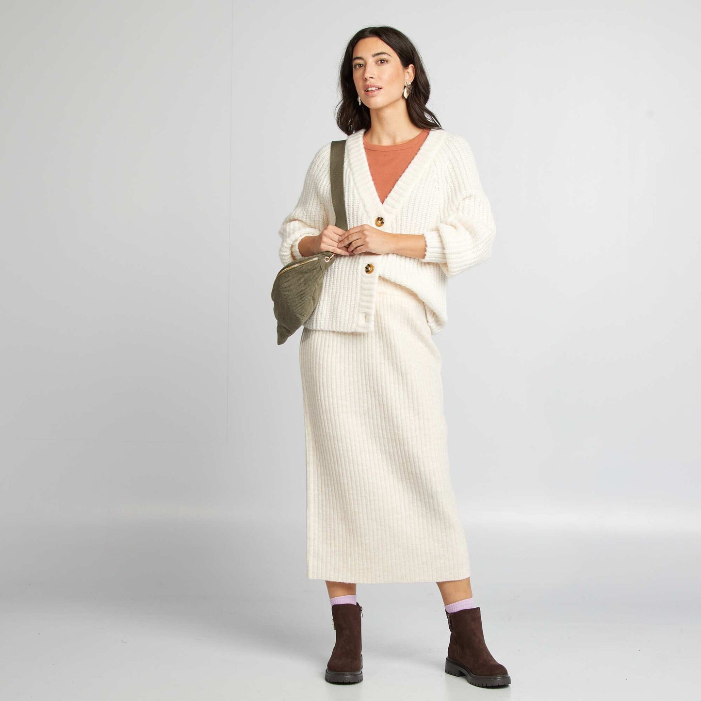 Jupe midi en maille c tel e BEIGE