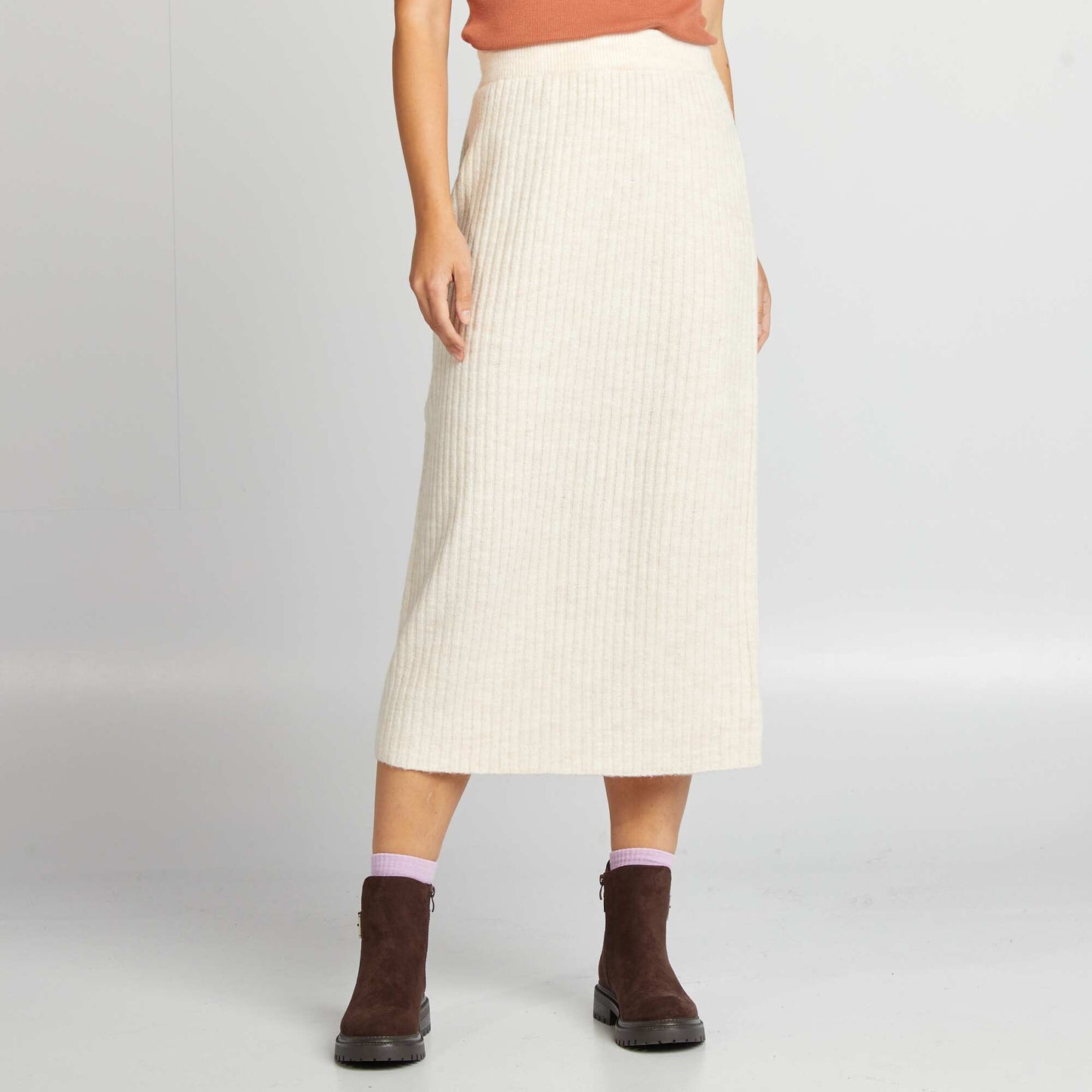Jupe midi en maille c tel e BEIGE