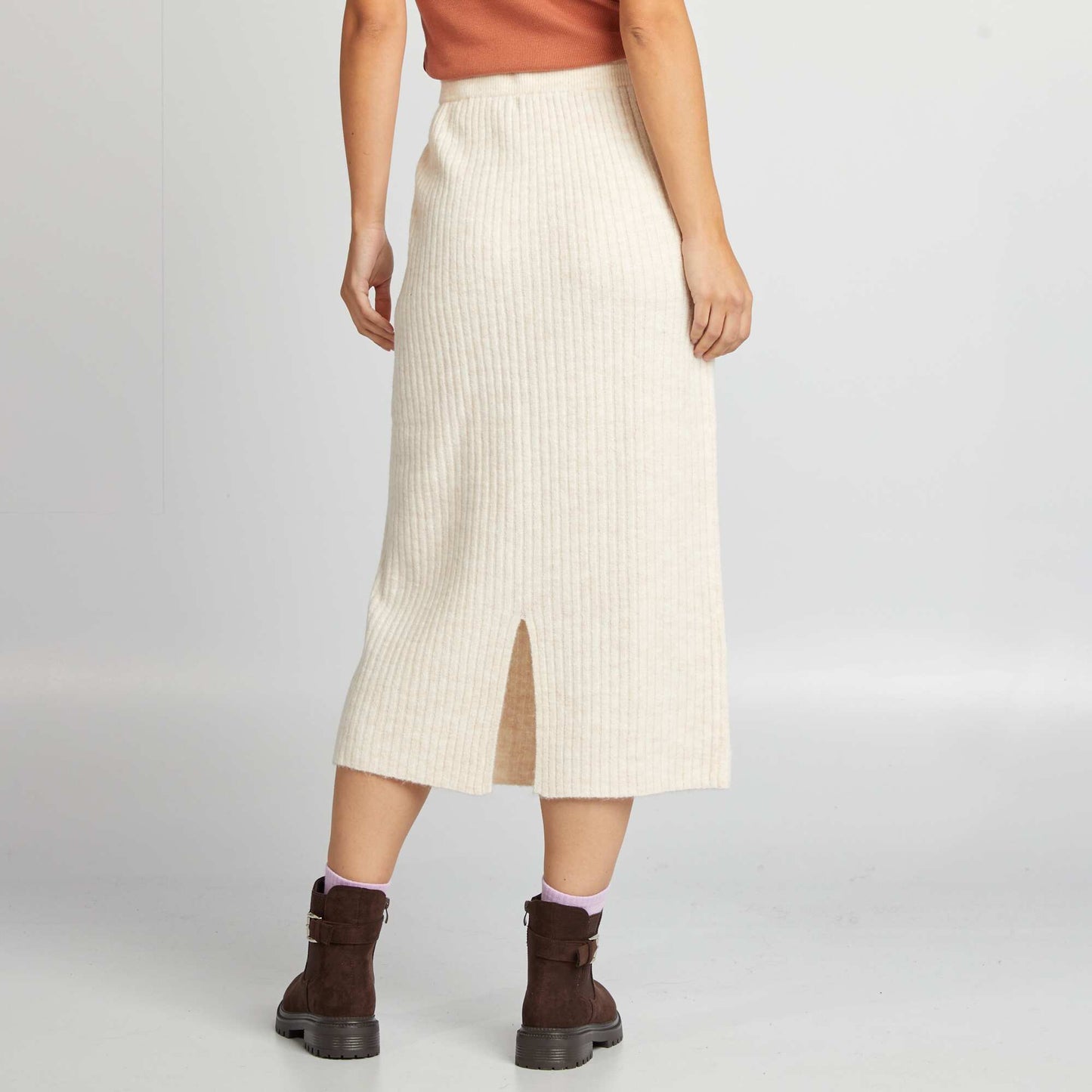 Jupe midi en maille c tel e BEIGE