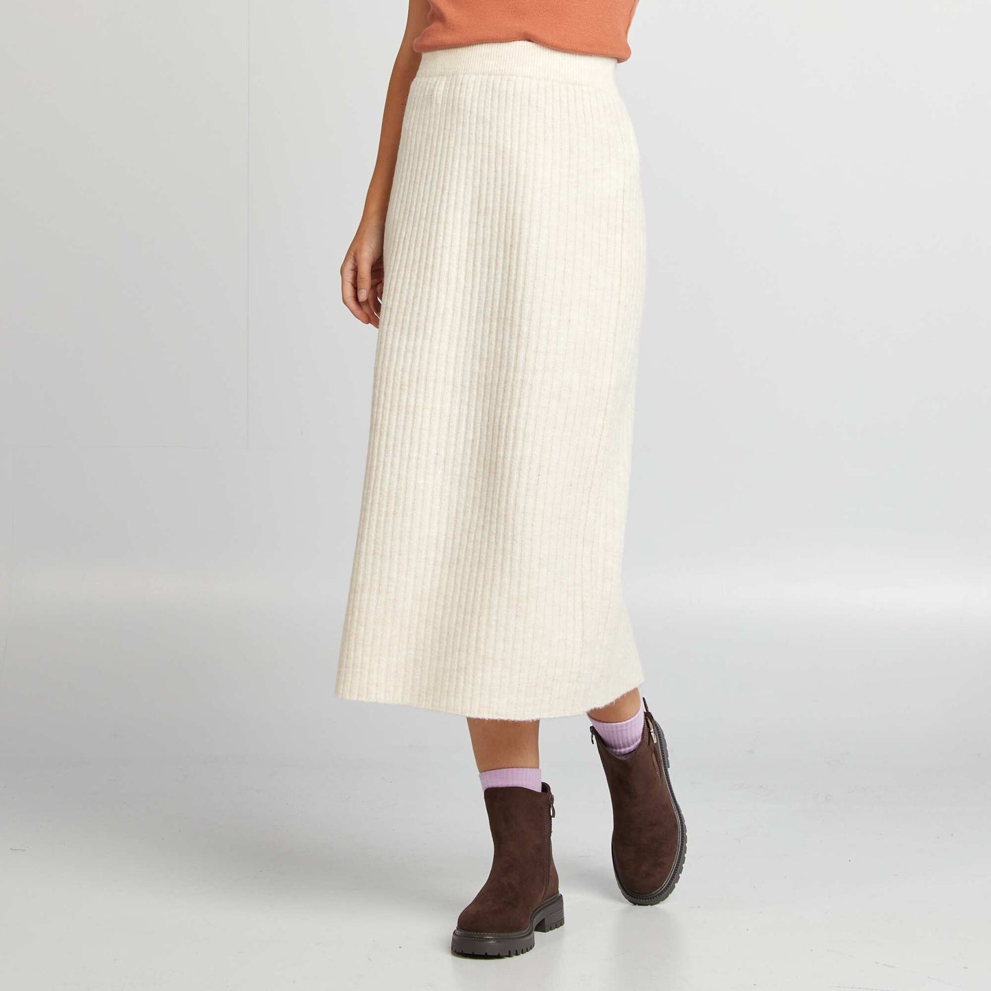 Jupe midi en maille c tel e BEIGE