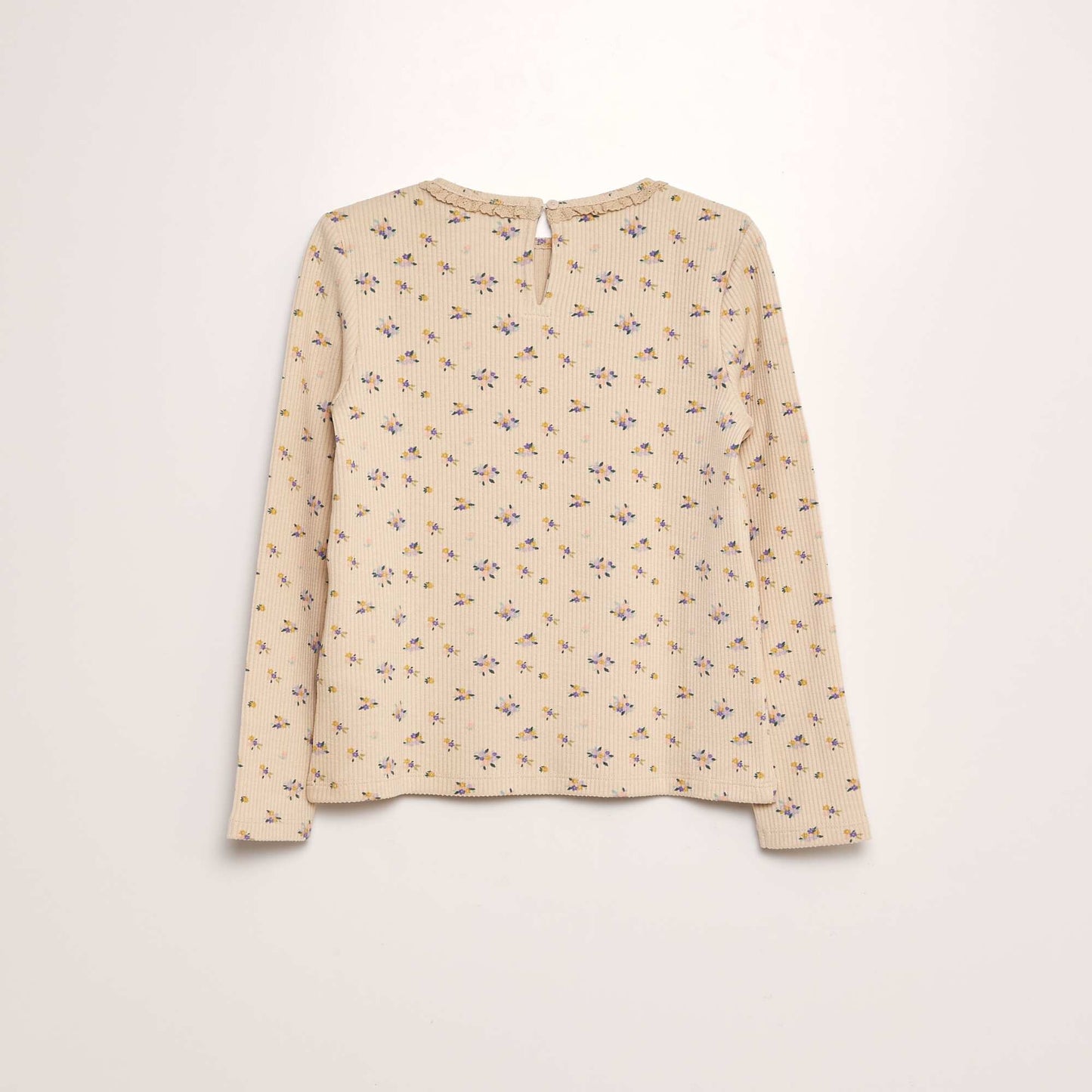 T-shirt côtelé avec col brodé Beige