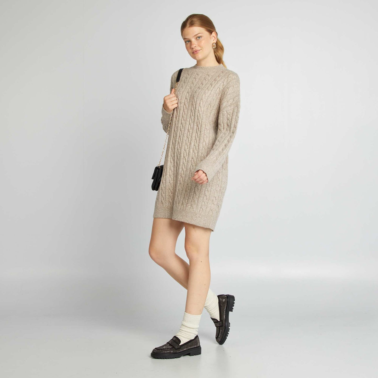 Robe pull en maille torsad e Beige