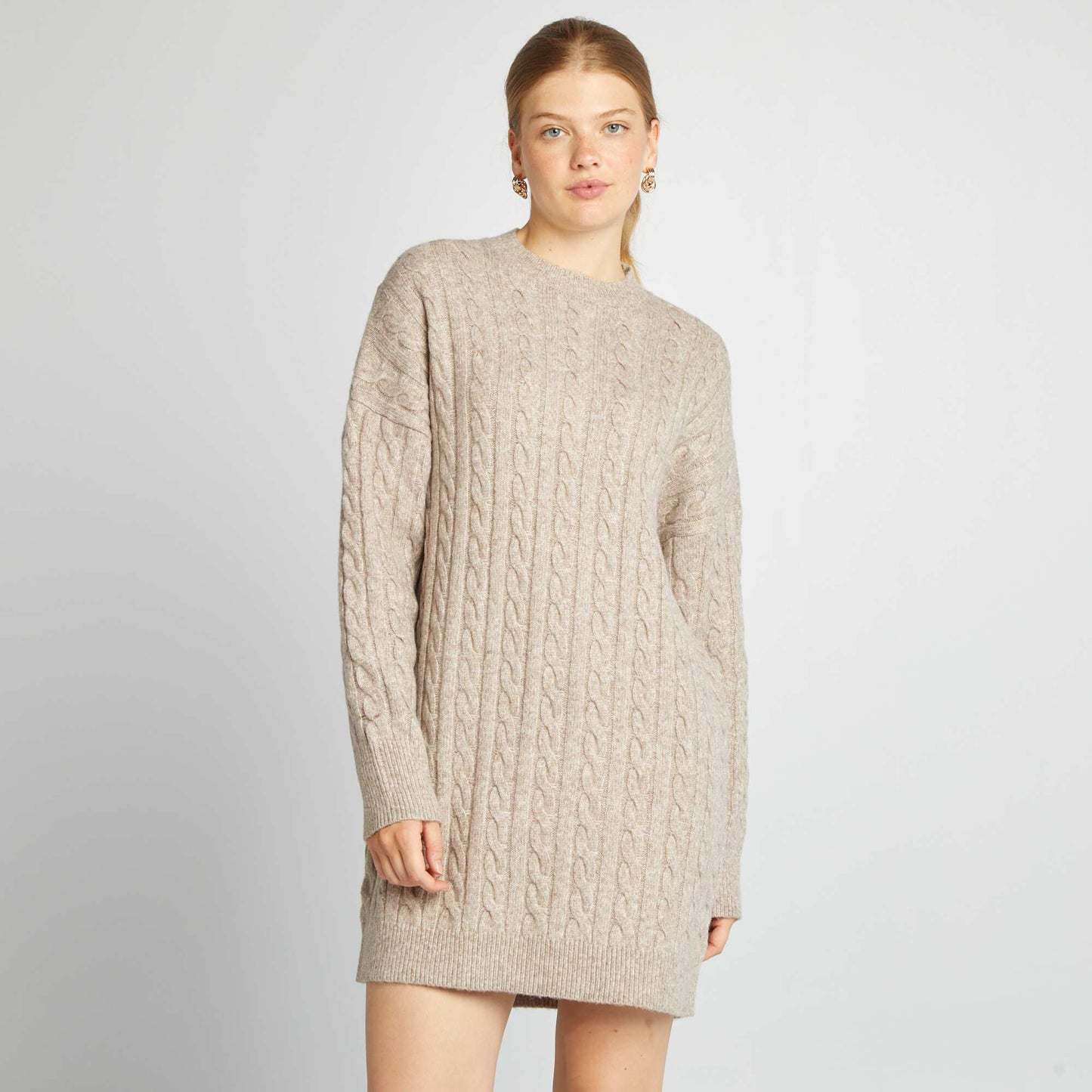 Robe pull en maille torsad e Beige