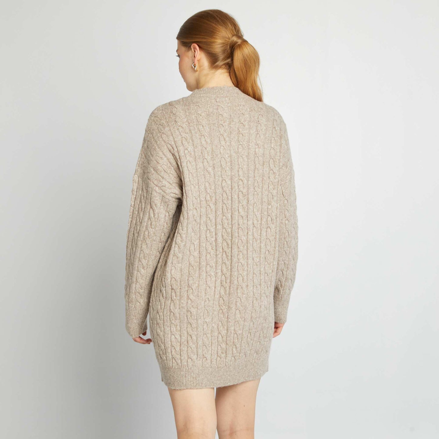 Robe pull en maille torsad e Beige