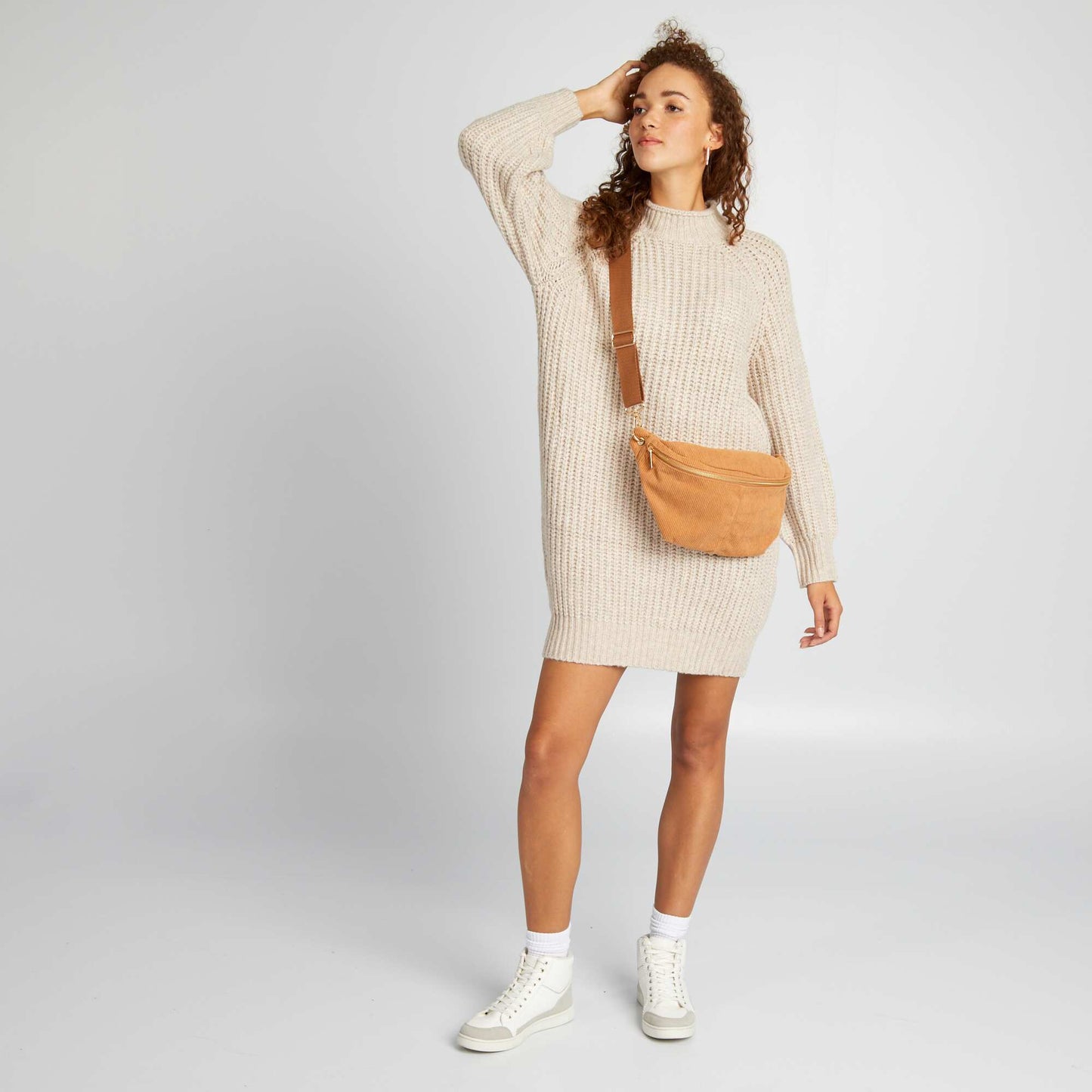 Robe pull en grosse maille Beige