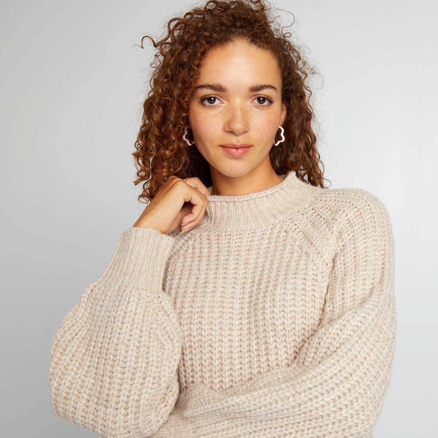 Robe pull en grosse maille Beige