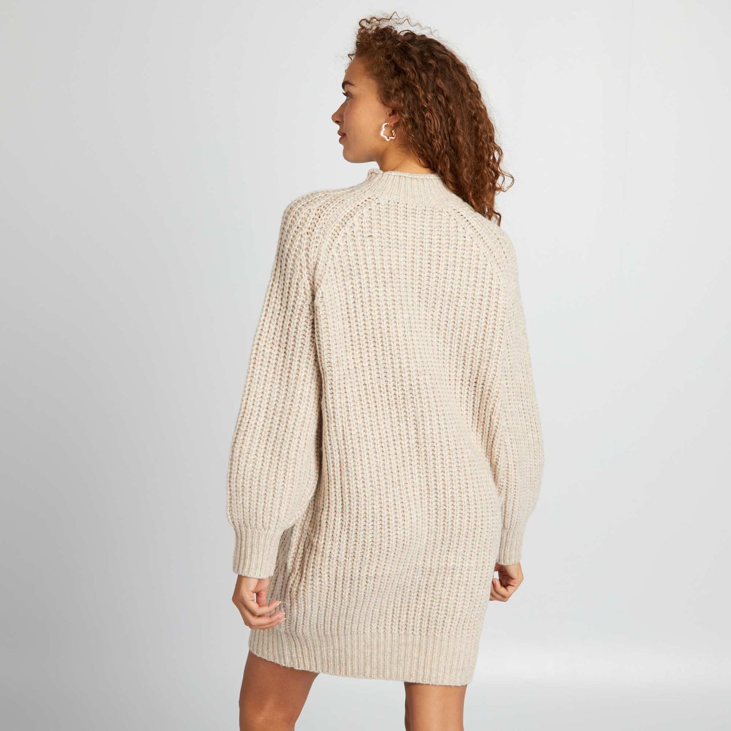 Robe pull en grosse maille Beige