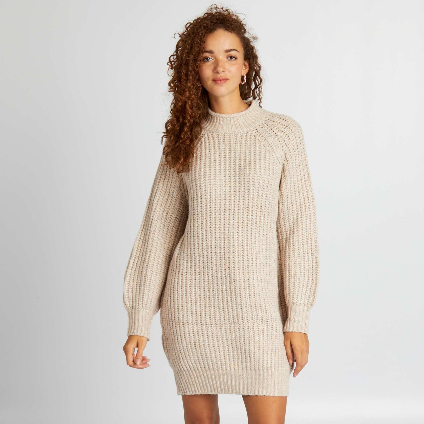 Robe pull en grosse maille Beige