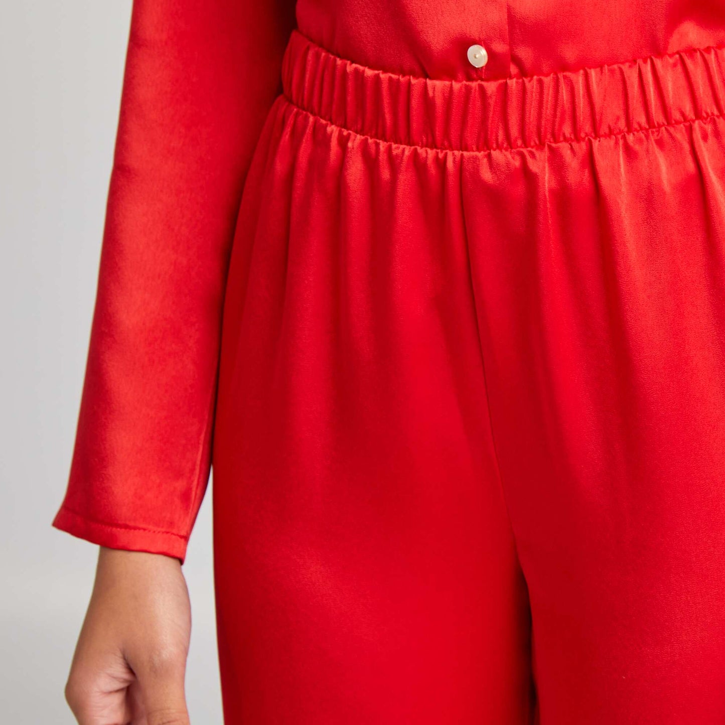 Ensemble pyjama chemise + pantalon en satin Rouge