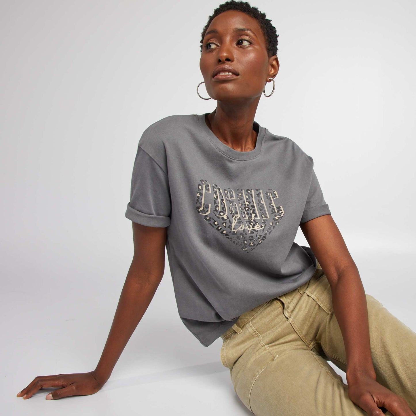 T-shirt manches courtes et imprim Gris