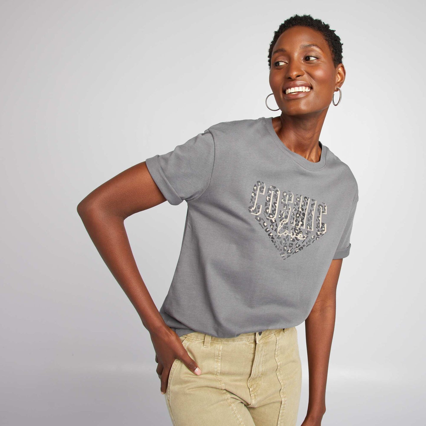 T-shirt manches courtes et imprim Gris