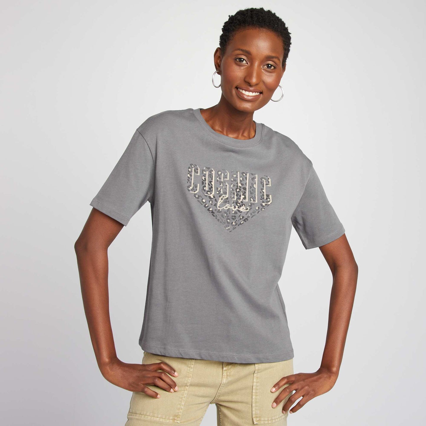 T-shirt manches courtes et imprim Gris