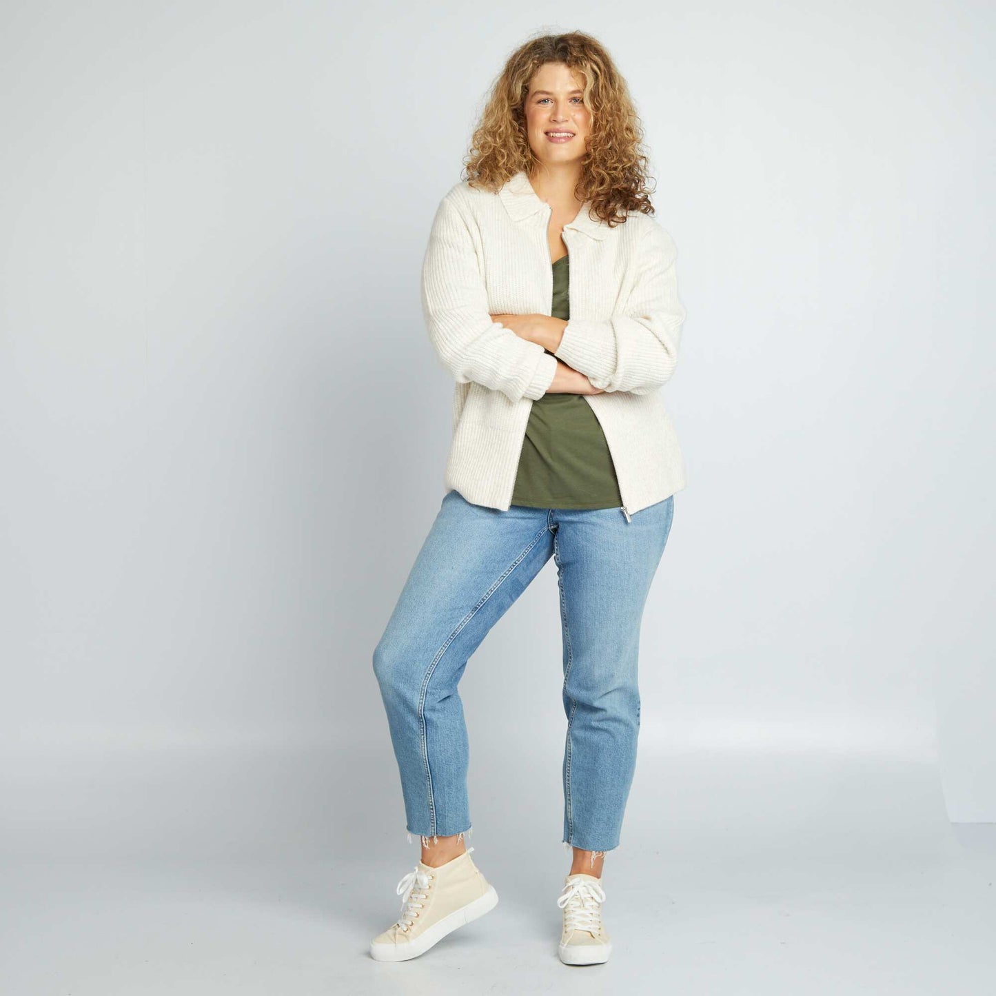 Gilet zipp col polo Beige