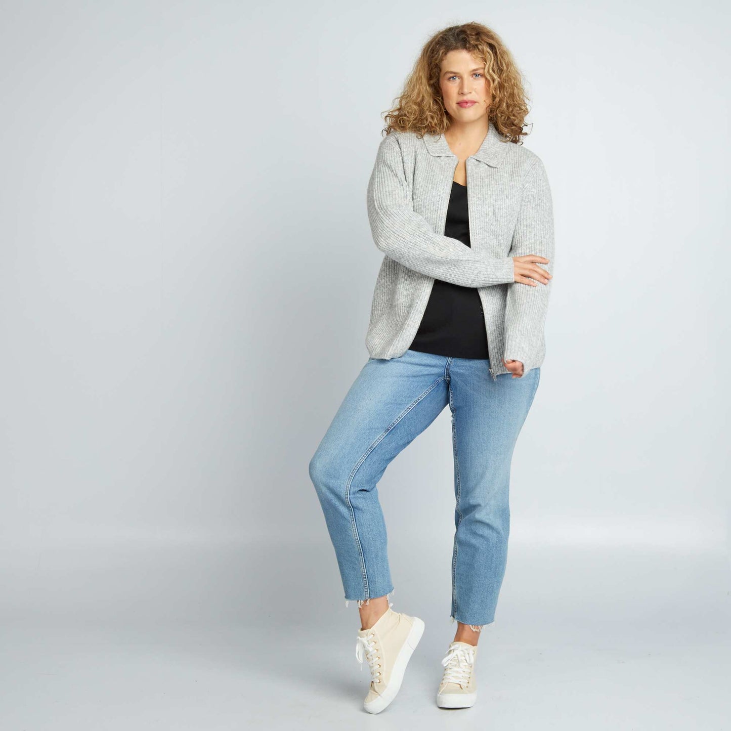 Gilet zipp col polo gris