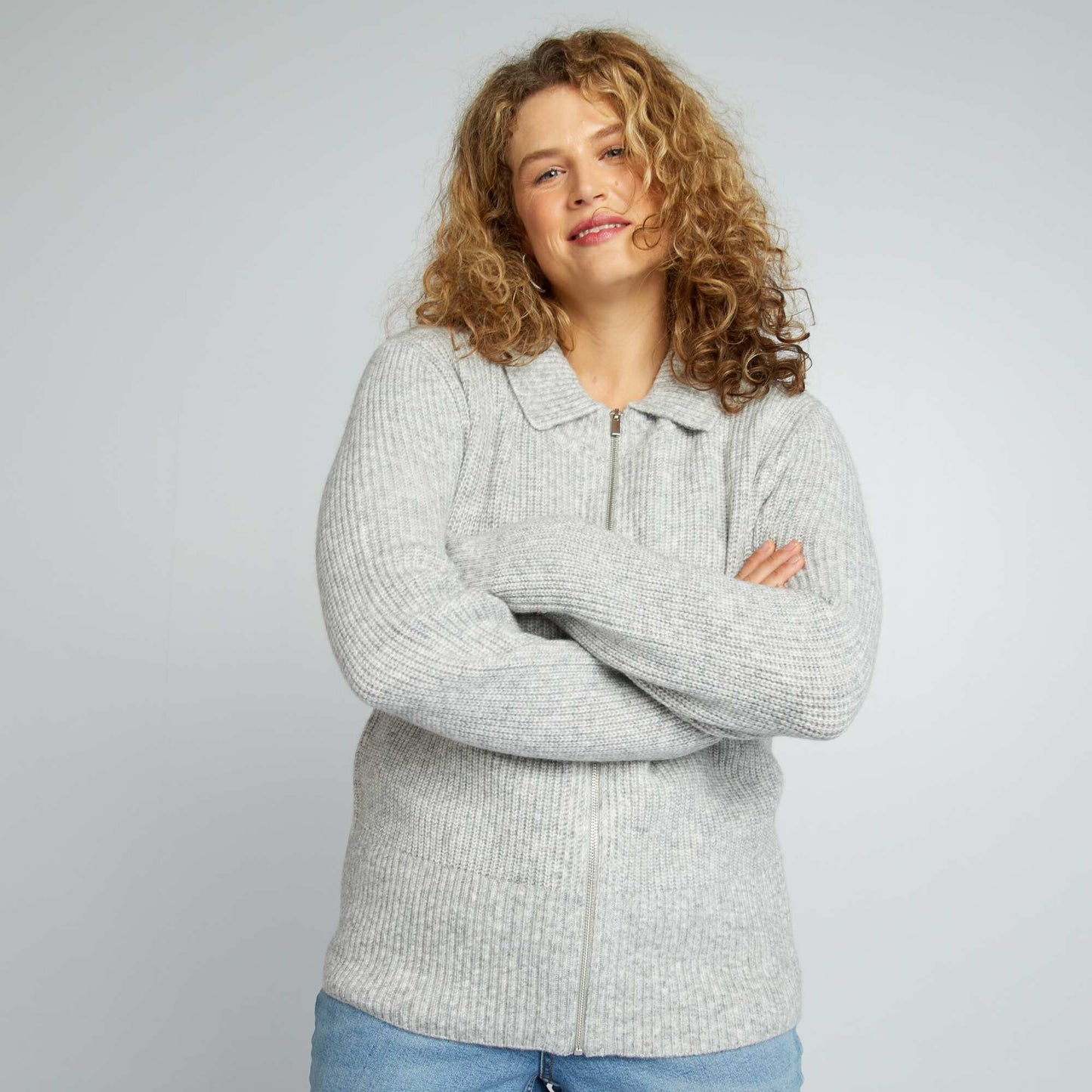 Gilet zipp col polo gris