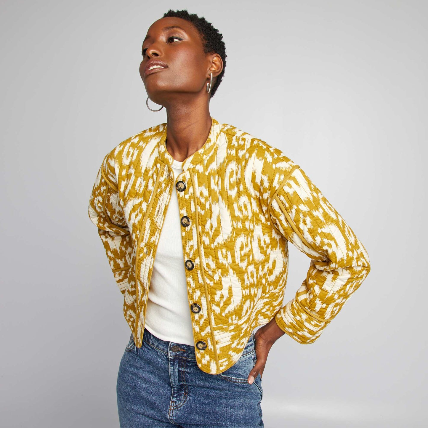 Veste matelass e courte imprim ikat Vert