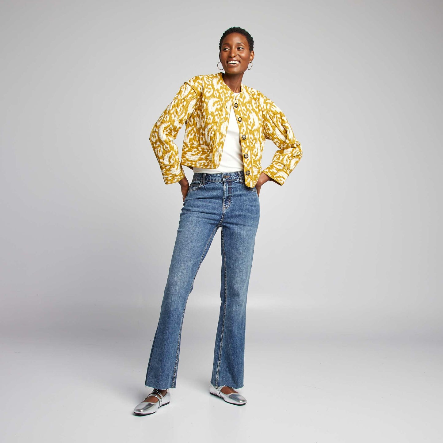 Veste matelass e courte imprim ikat Vert