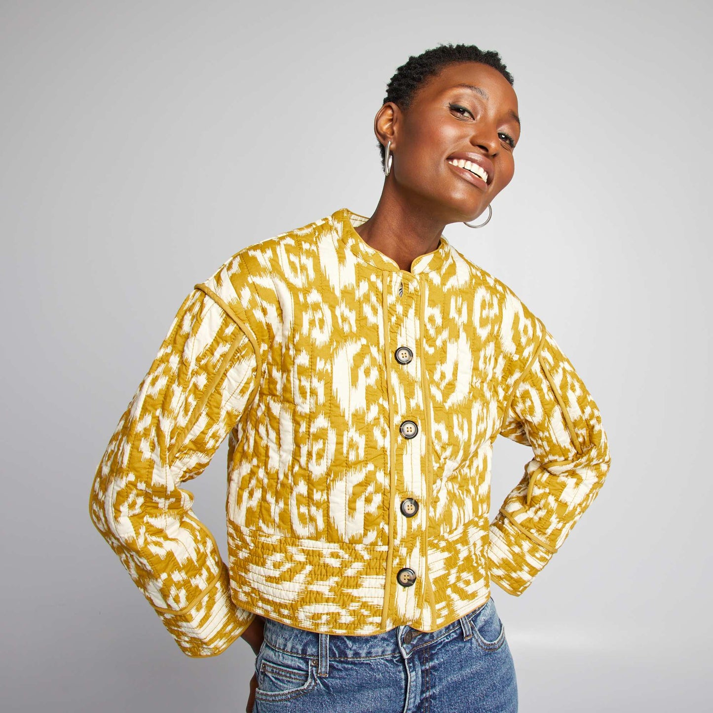 Veste matelass e courte imprim ikat Vert