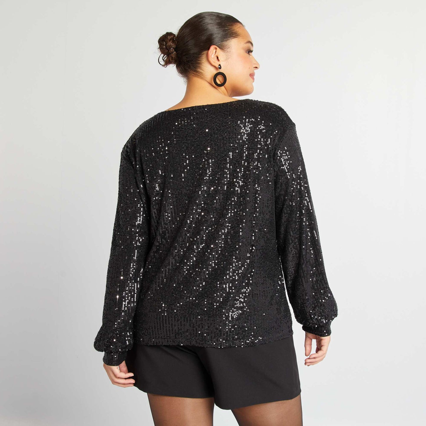 T-shirt manches longues sequins noir