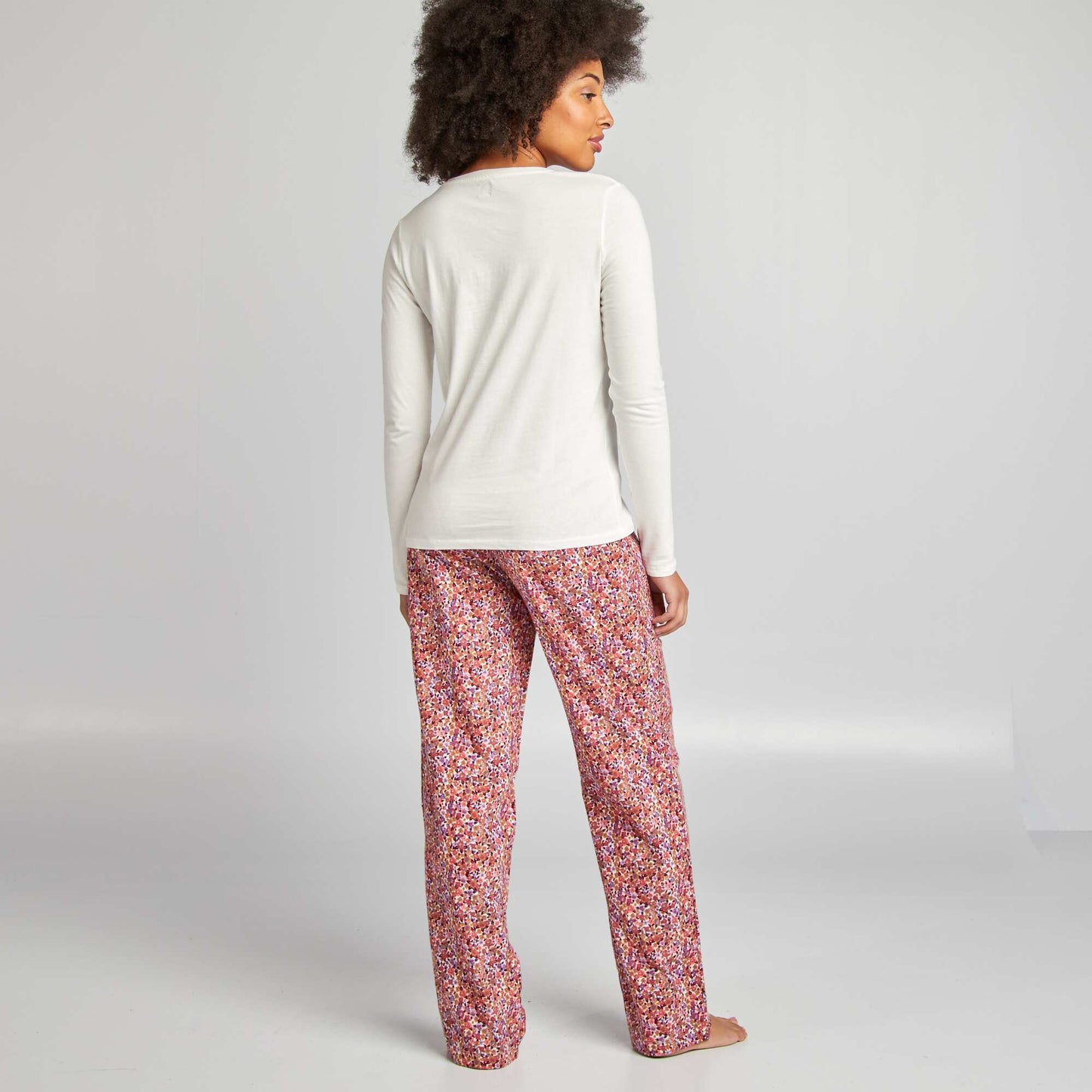 Ensemble pyjama tee-shirt + pantalon imprim Blanc/rose fleuri