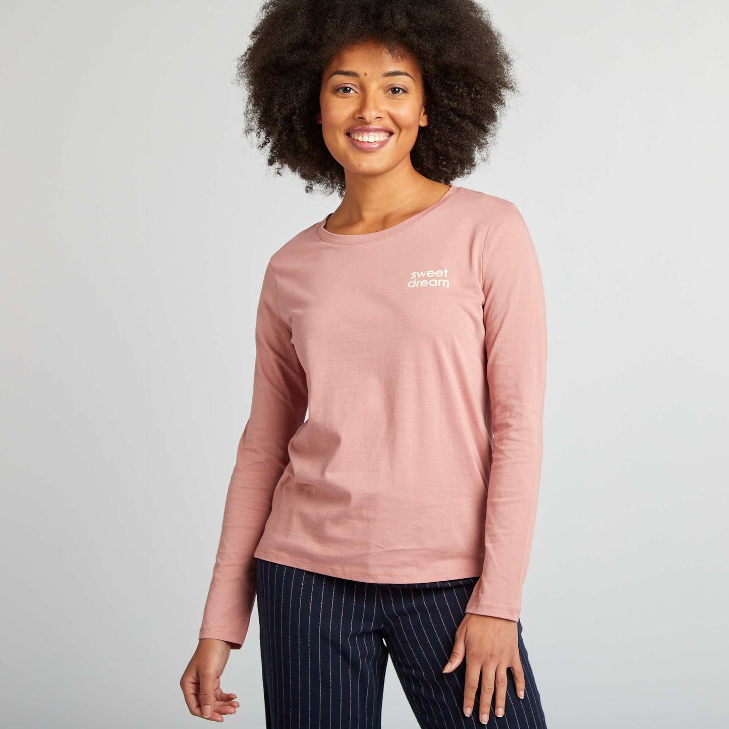 Ensemble pyjama tee-shirt + pantalon imprim Rose/bleu marine