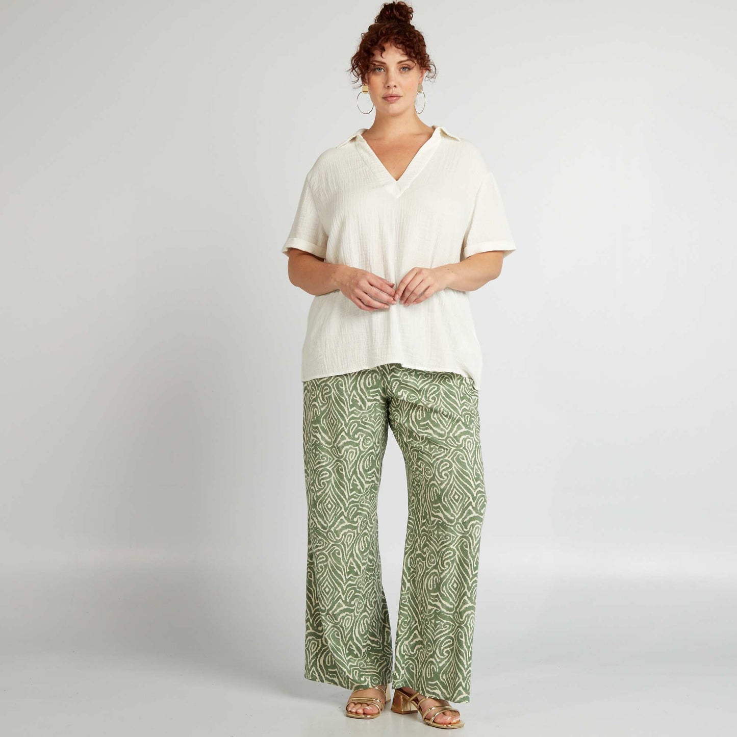 Pantalon large motif Vert