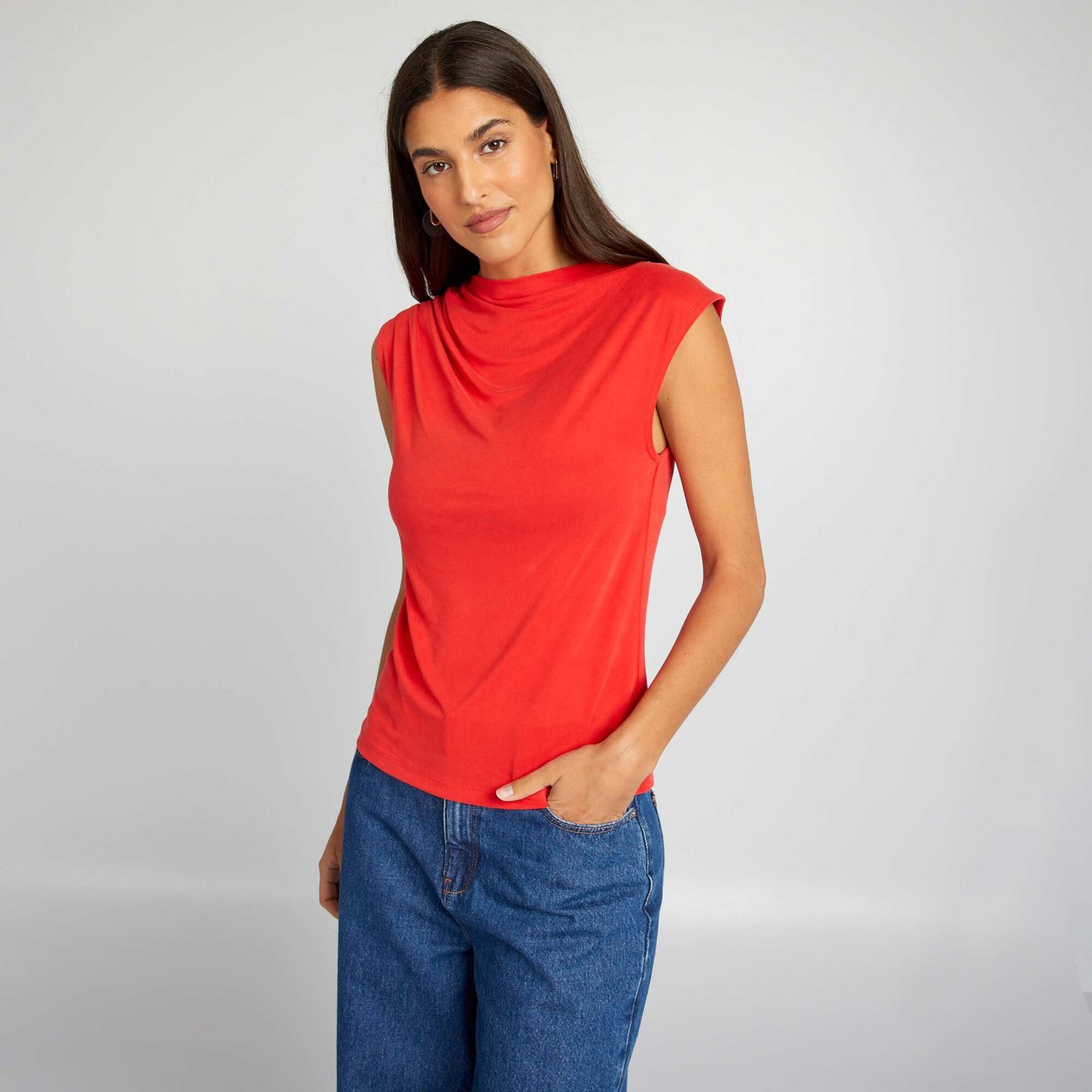 Top sans manches avec paules pliss es rouge