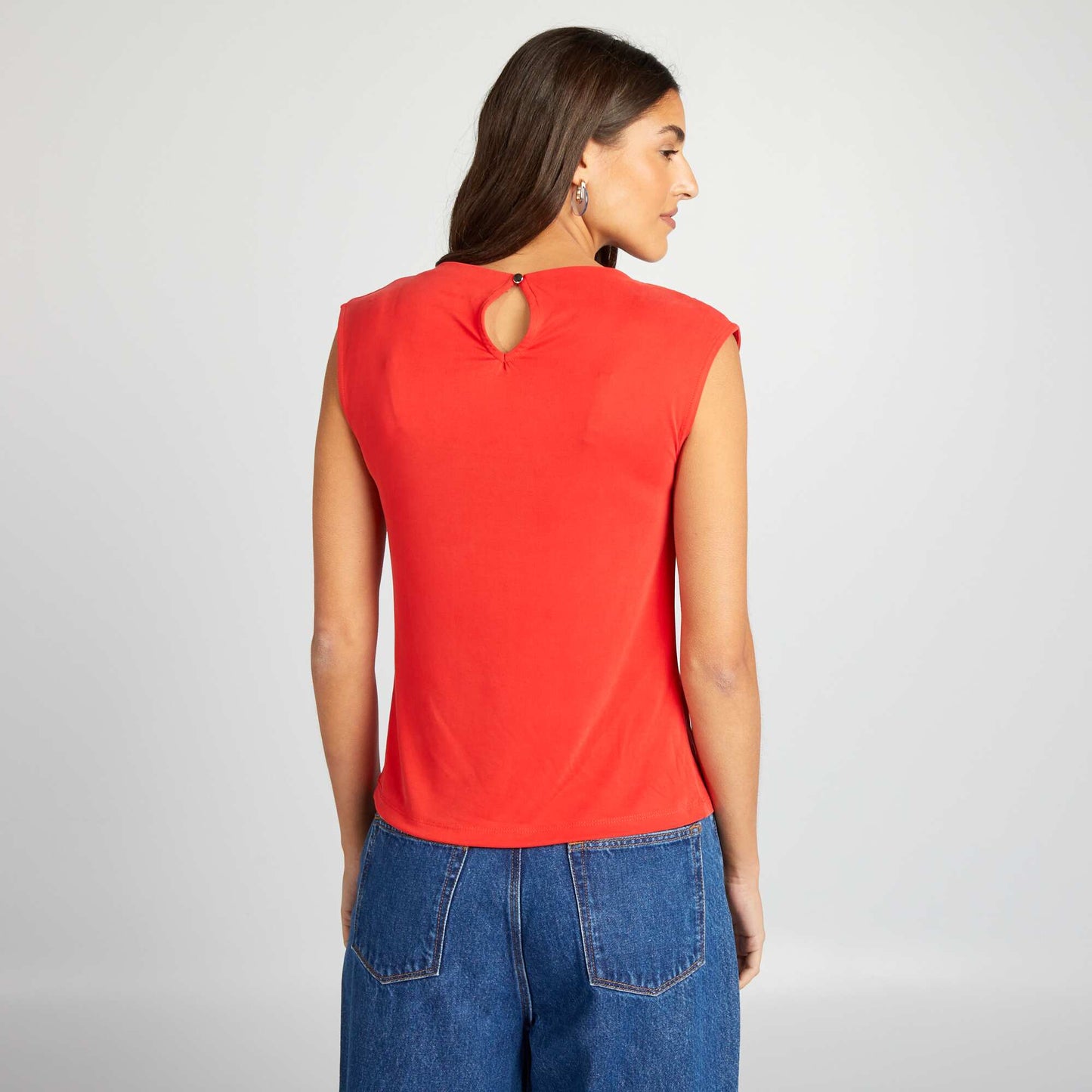 Top sans manches avec paules pliss es rouge