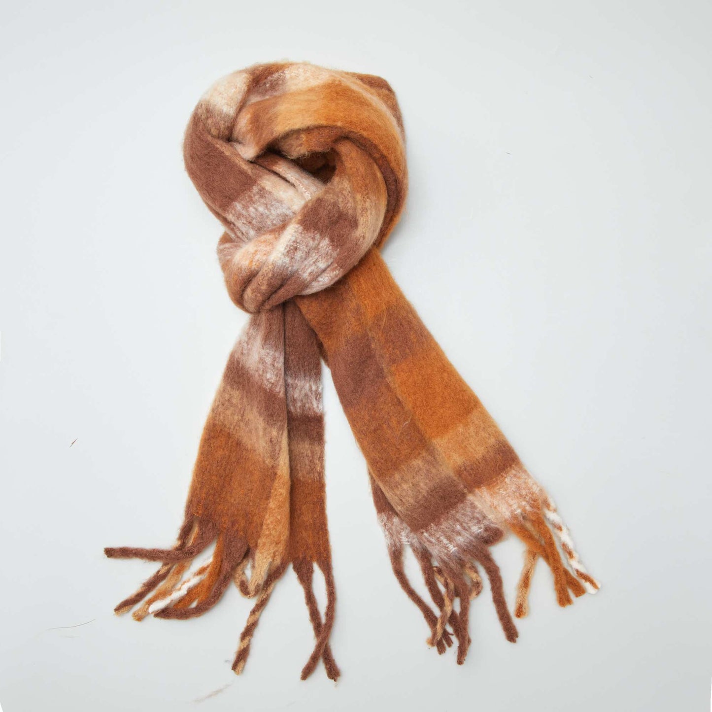 Maxi- charpe carreaux franges Marron