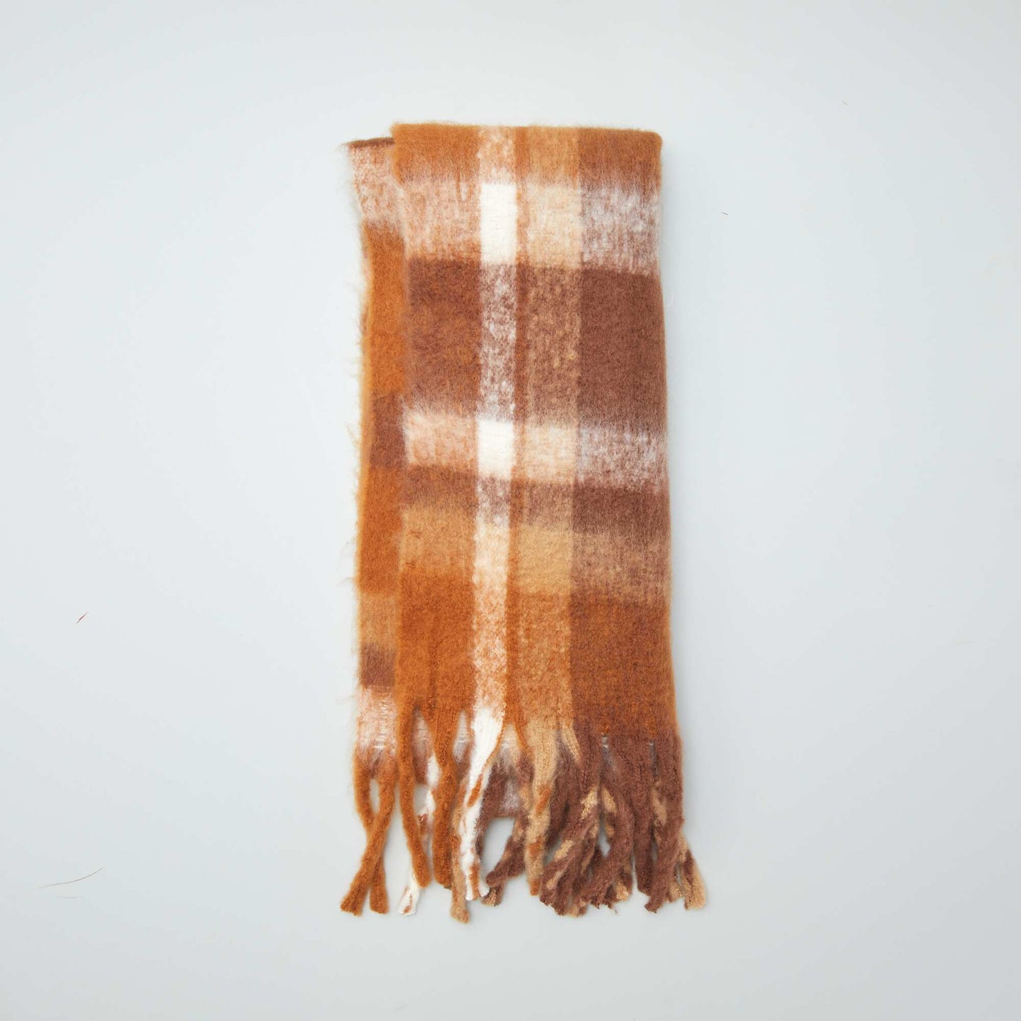 Maxi- charpe carreaux franges Marron