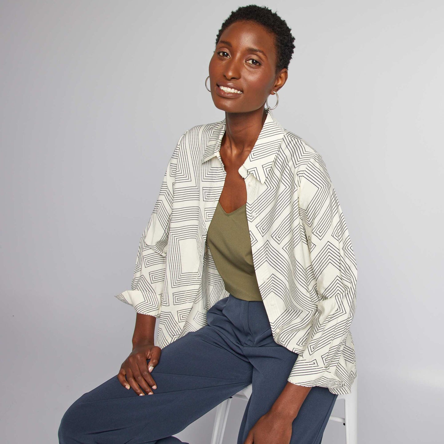 Chemise longue imprim graphique Ecru