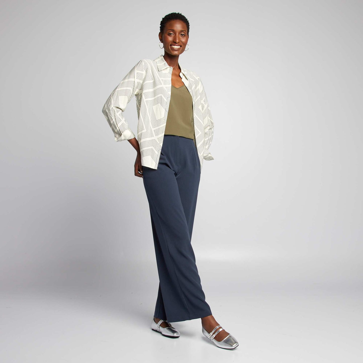 Chemise longue imprim graphique Ecru