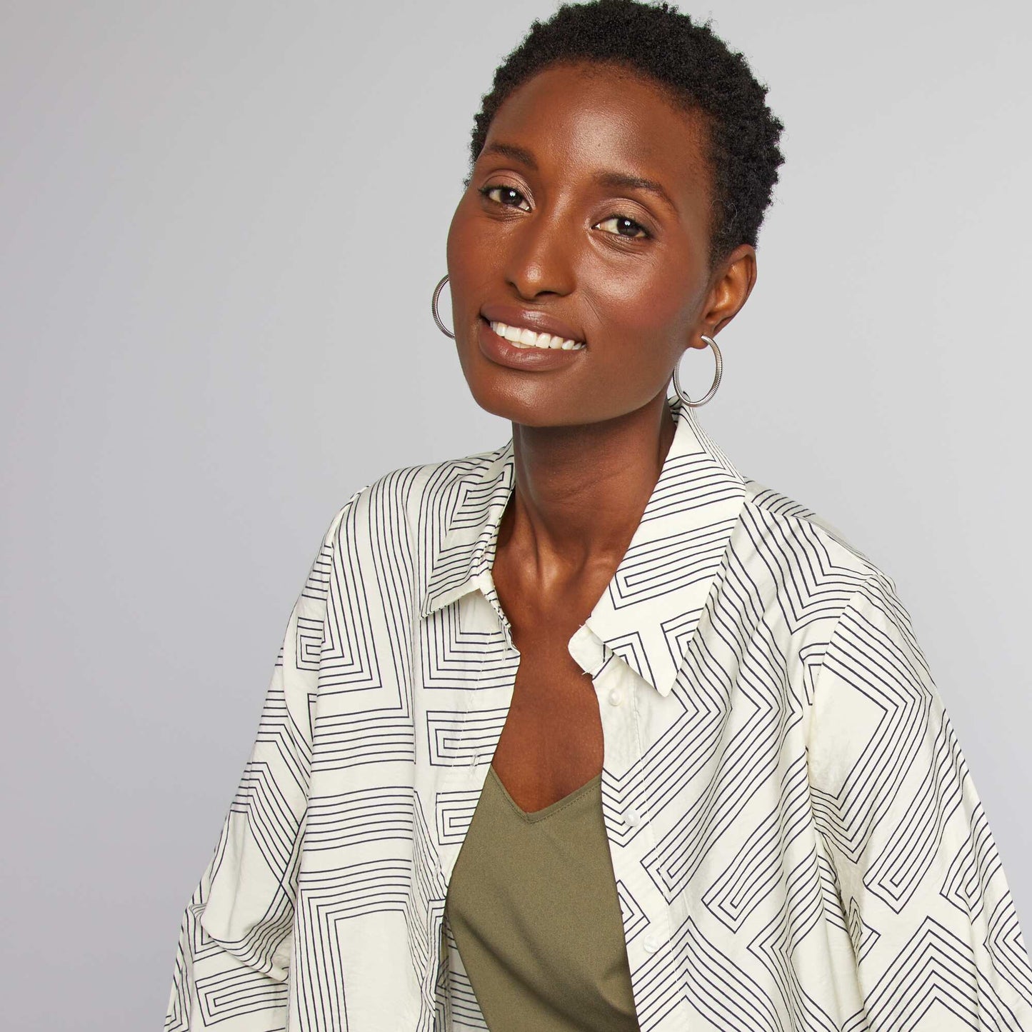 Chemise longue imprim graphique Ecru