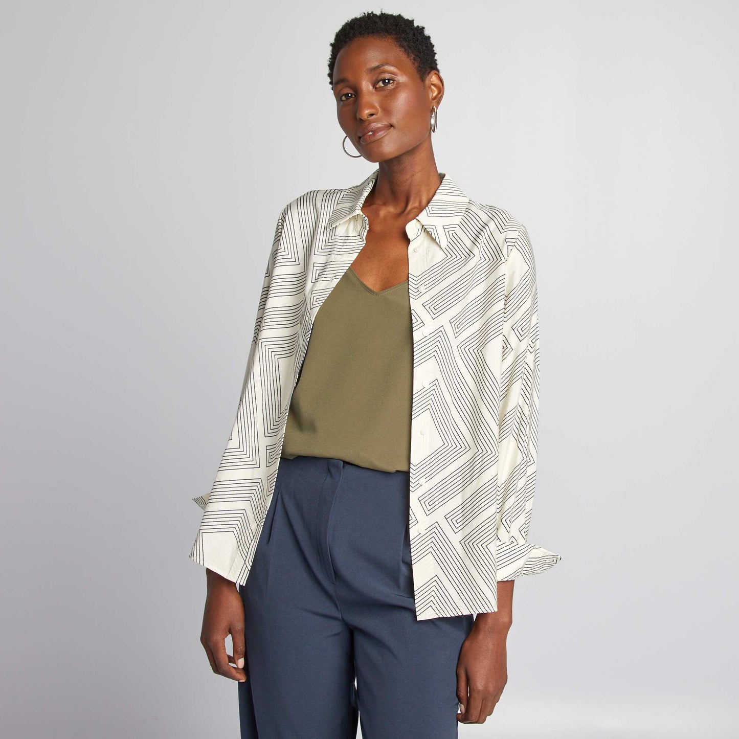 Chemise longue imprim graphique Ecru