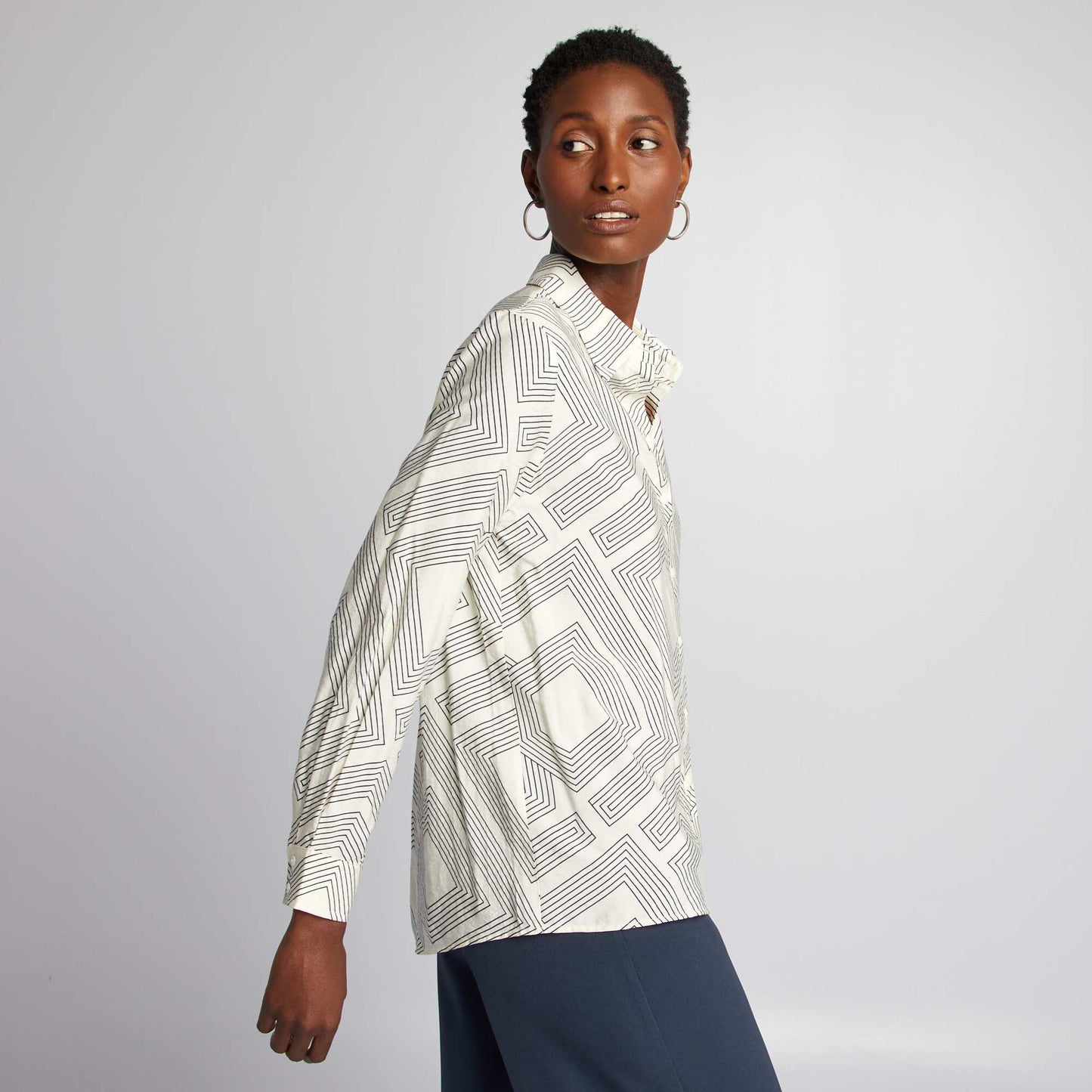 Chemise longue imprim graphique Ecru
