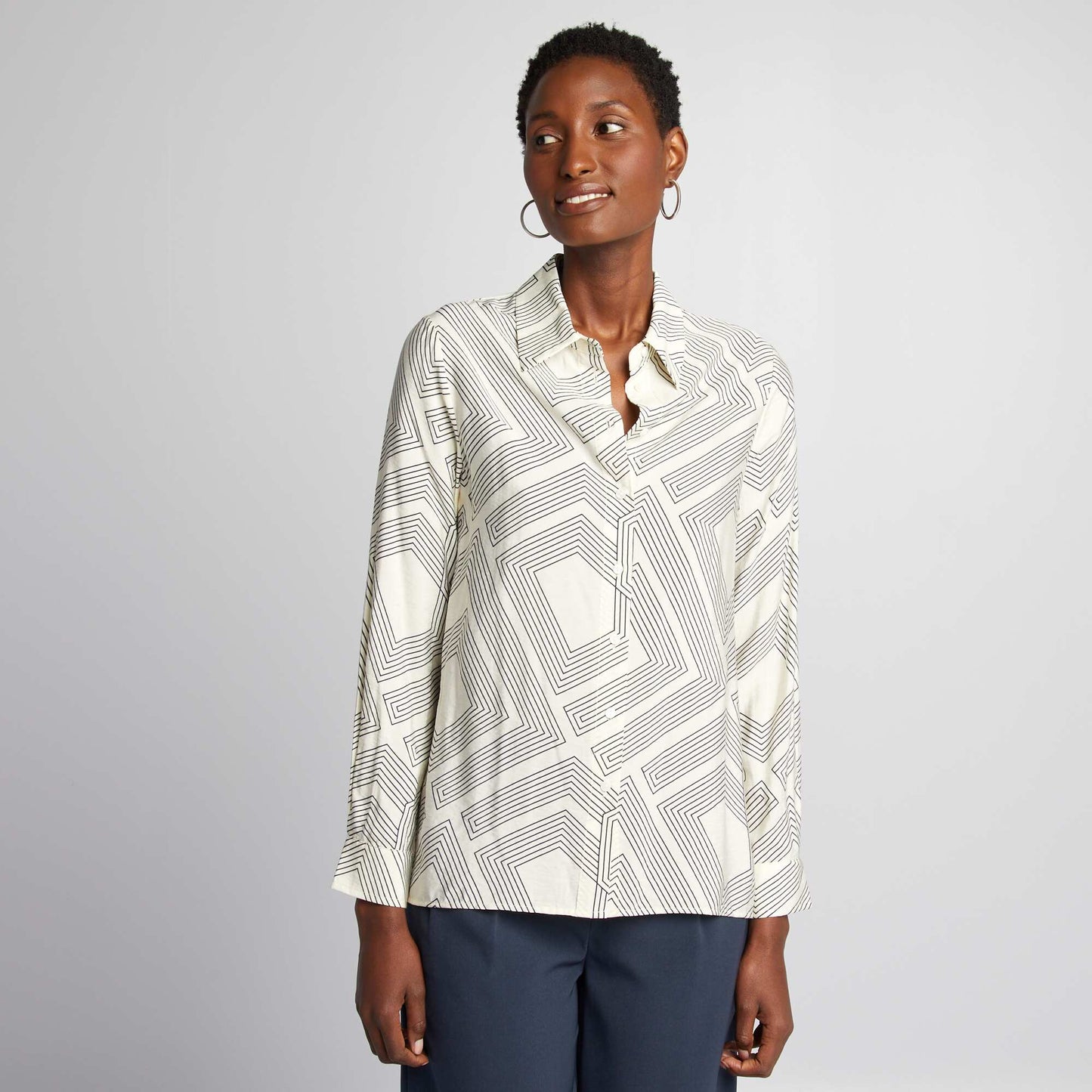 Chemise longue imprim graphique Ecru
