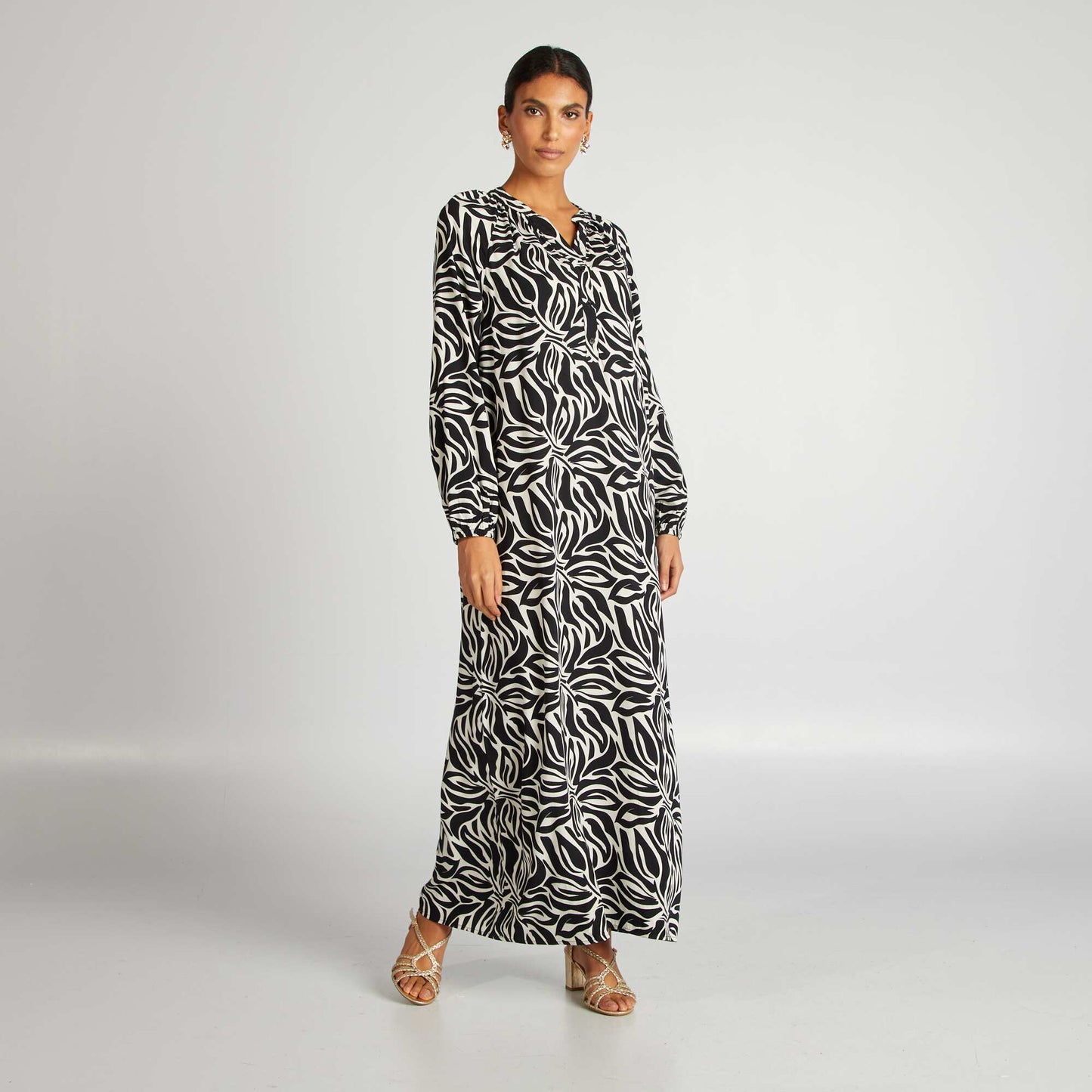 Robe longue à motif Noir