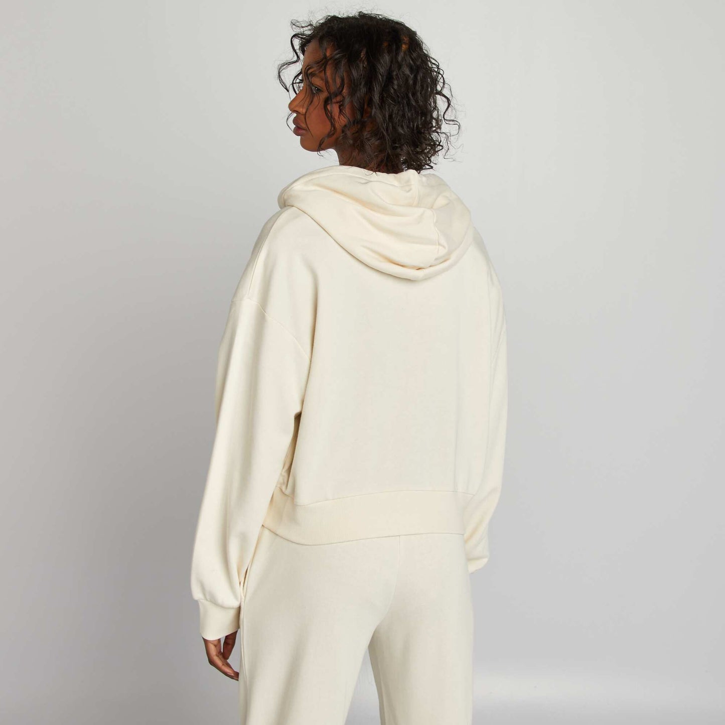 Sweat en molleton uni zippé à capuche BEIGE