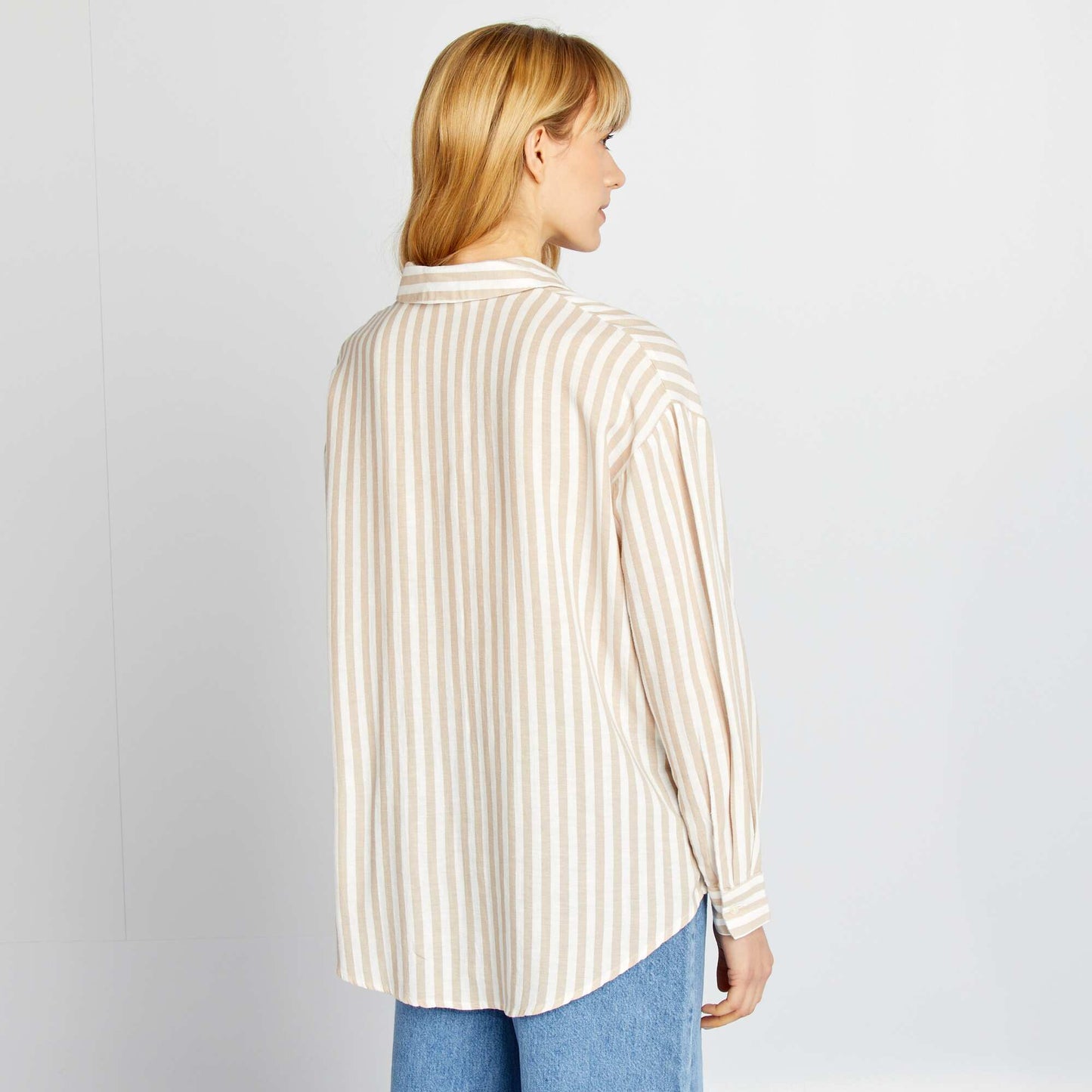 Chemisier long avec poche poitrine avec 20% de lin BEIGE