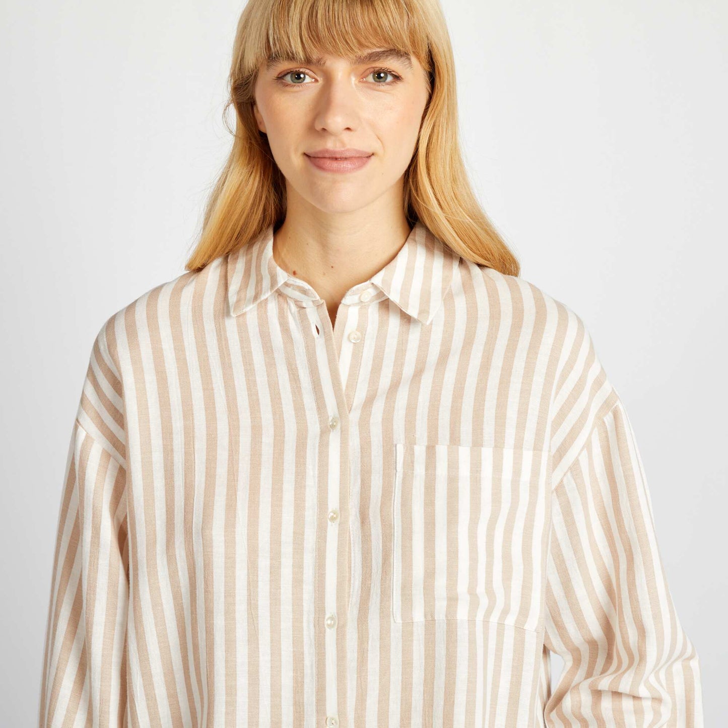 Chemisier long avec poche poitrine avec 20% de lin BEIGE