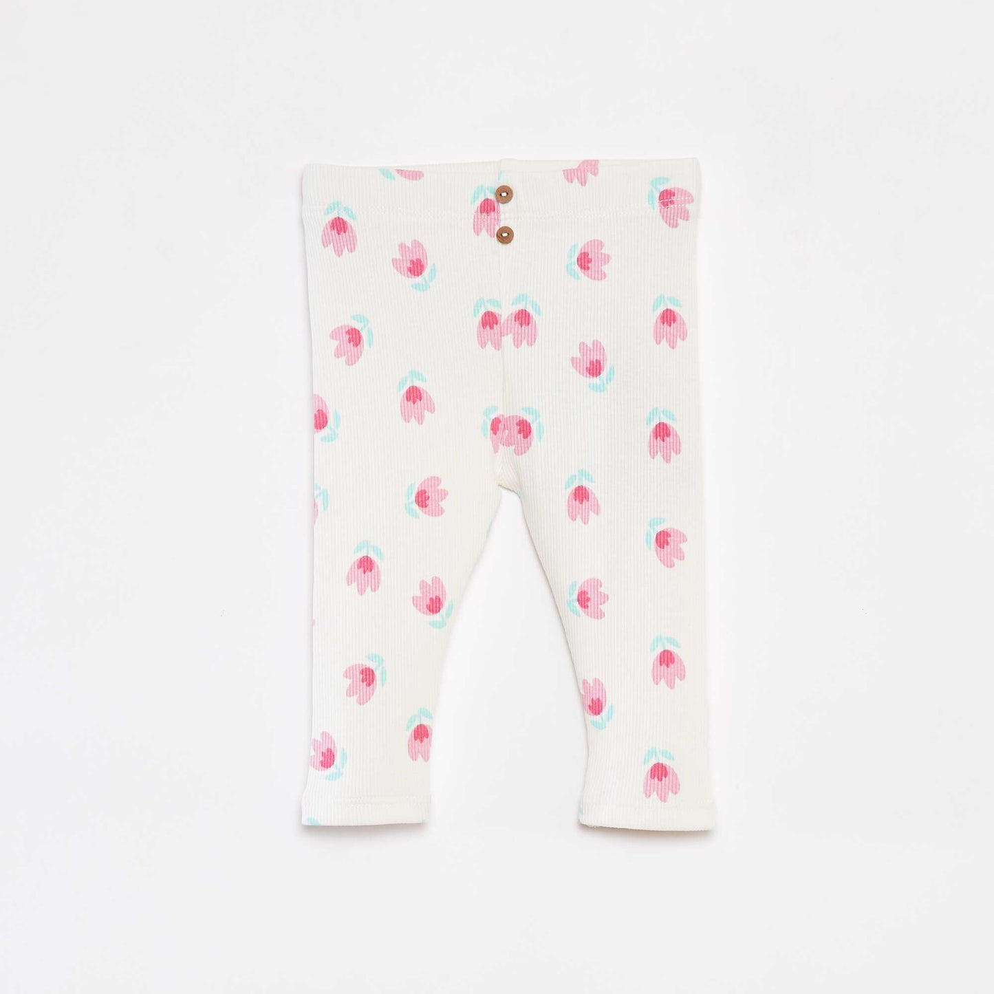 Legging côtelé avec boutons fantaisies ECRU/ROSE