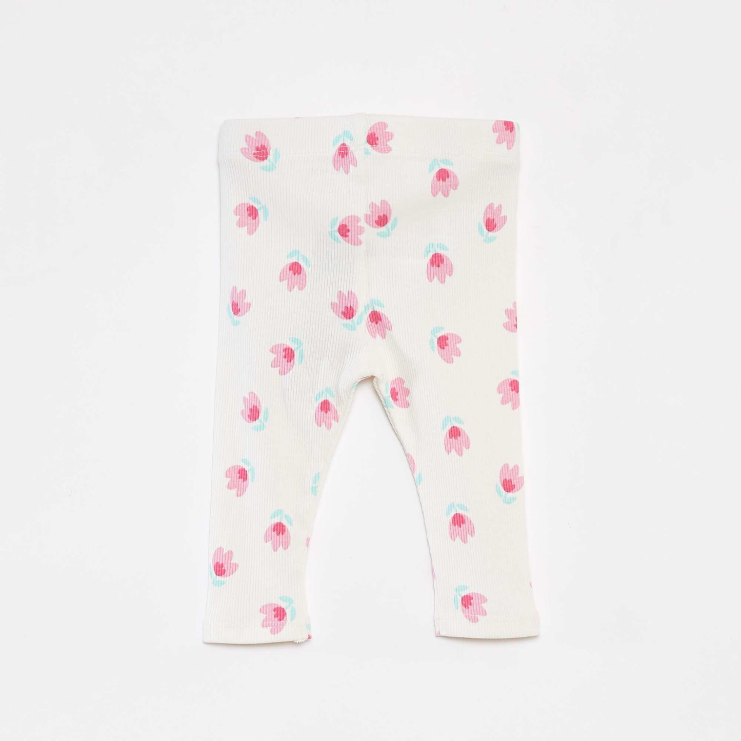 Legging côtelé avec boutons fantaisies ECRU/ROSE