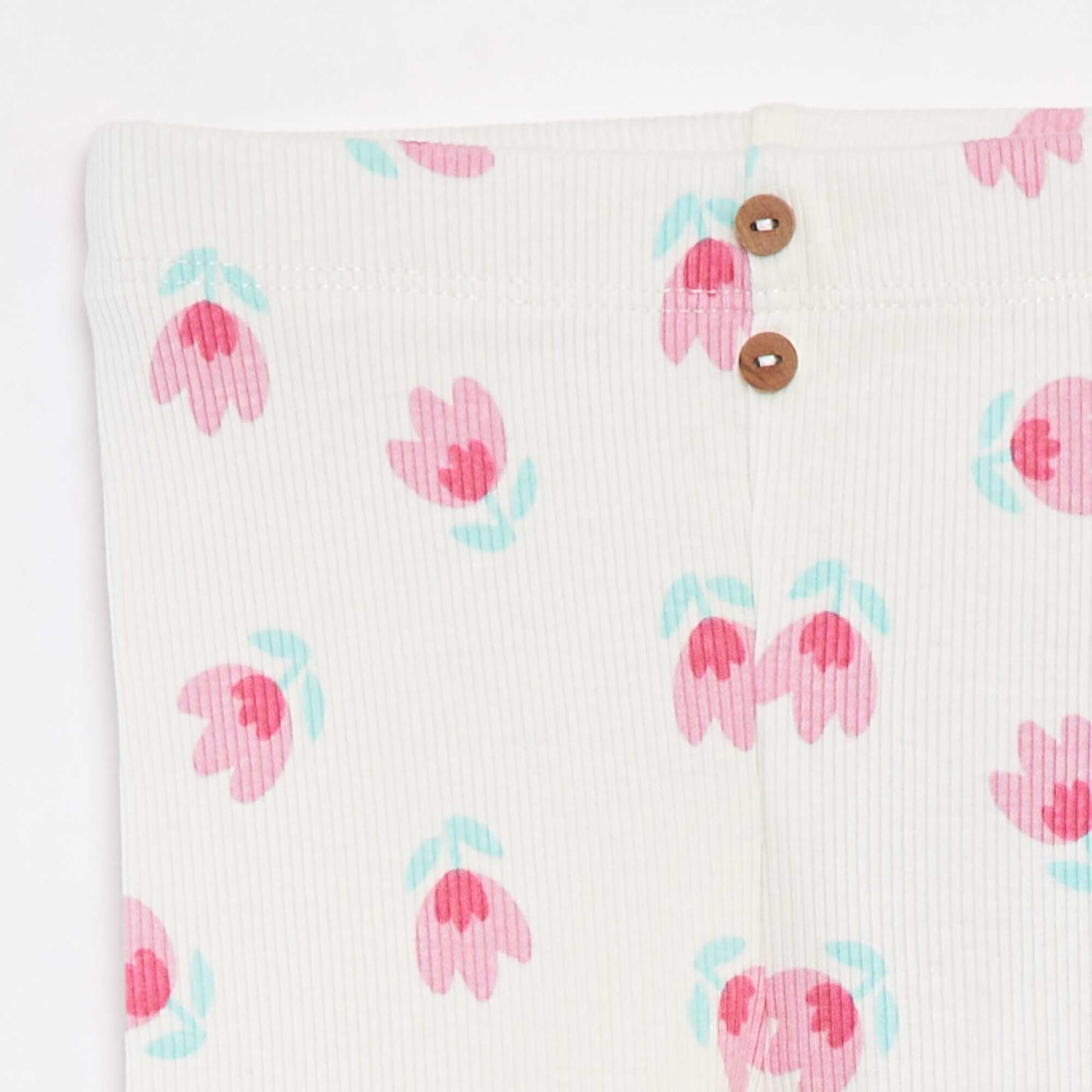 Legging côtelé avec boutons fantaisies ECRU/ROSE